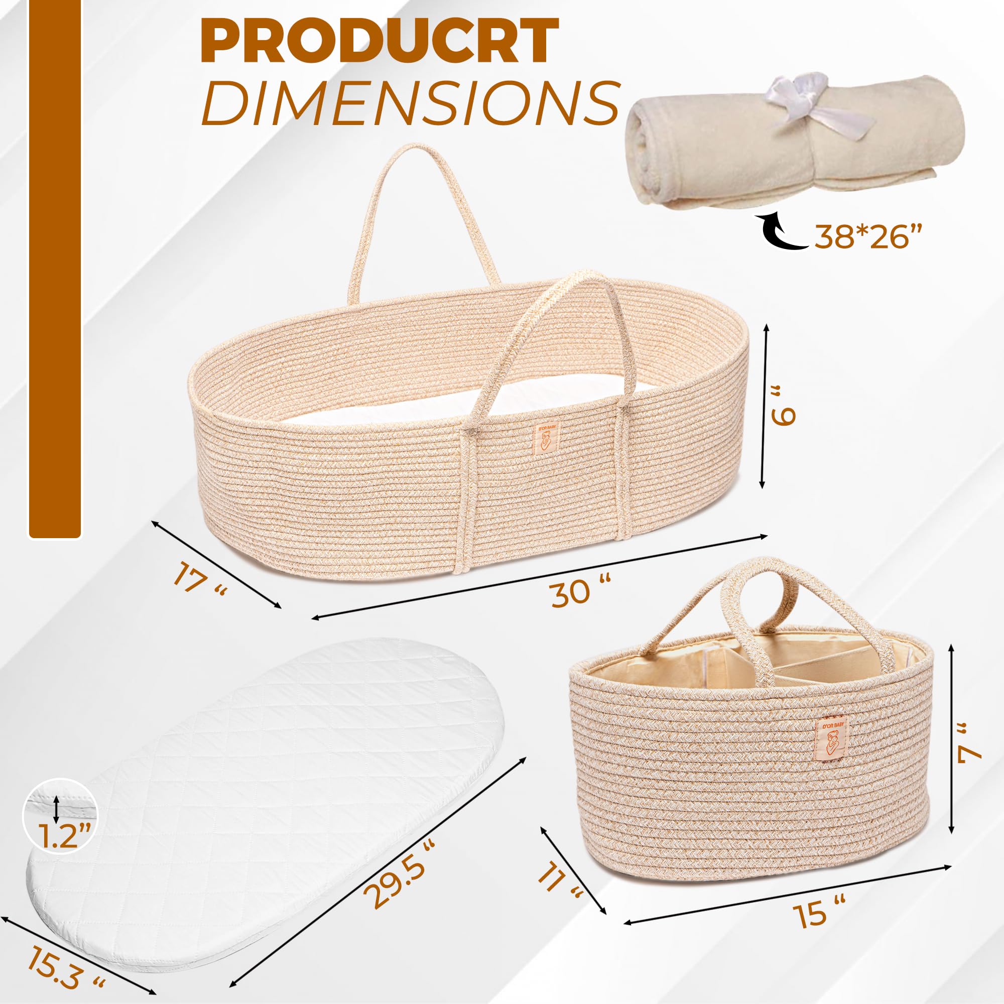 **Trendy Baby Changing Basket Set - 4-Piece Unisex Moses Basket with Waterproof Pad, Diaper Caddy Organizer & Cotton Blanket - Boho Nursery Decor for Bassinet or Changing Table - Perfect for Newborn Care & Nursery Organization**