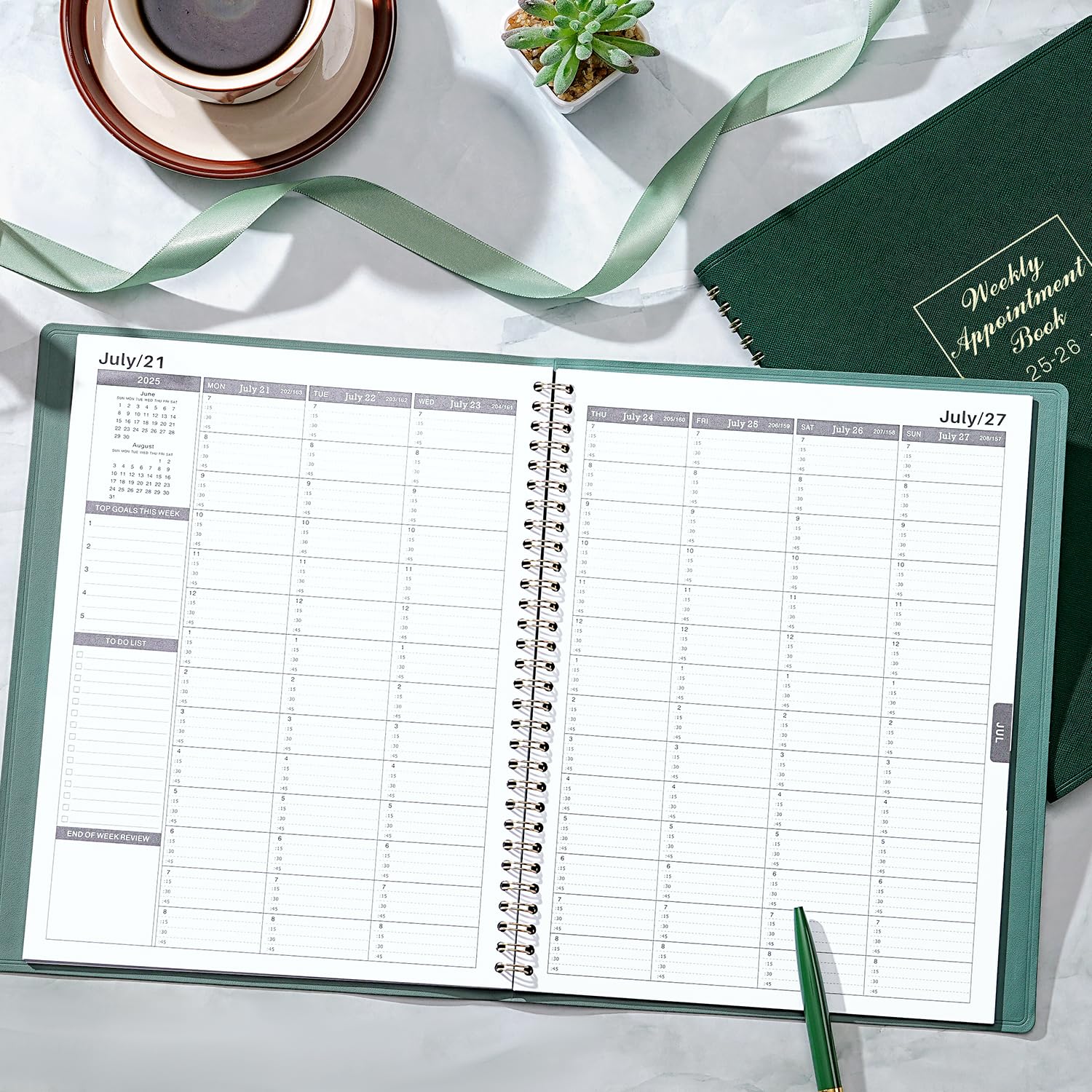 2025-2026 Academic Planner - July 2025 to June 2026 Appointment Book, A4 Weekly & Hourly Planner with 15-Minute Time Slots, Soft Leather Cover (21.8 x 29 cm) - Perfect for Students, Teachers & Professionals