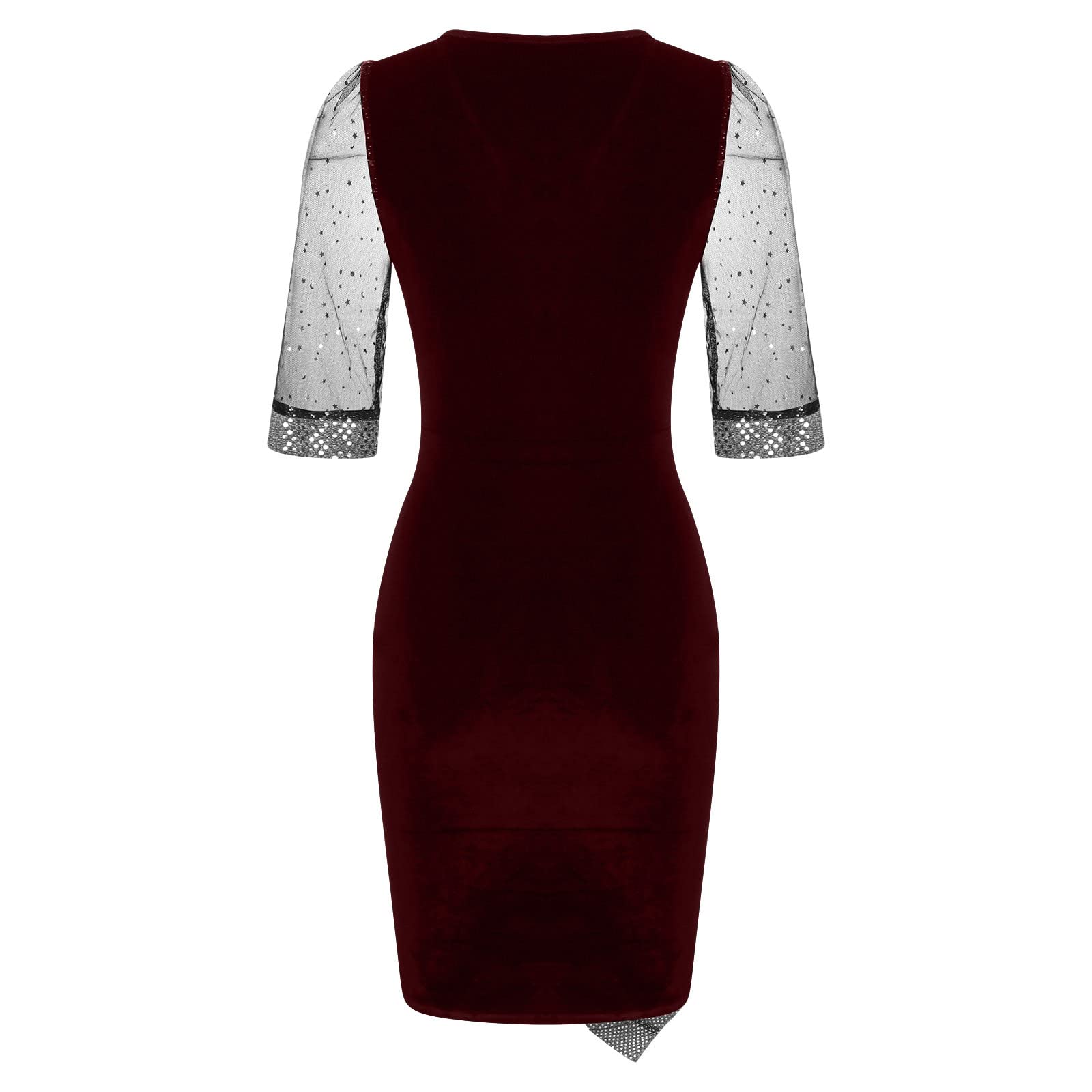 AMhomely Women's Casual V-Neck Sequin Mesh Dress - Elegant Half Sleeve Party Cocktail Dress for Evening, Club, Beach & Work | UK Ladies Fashion | Perfect for Night Out, Wedding Guest & Special Occasions