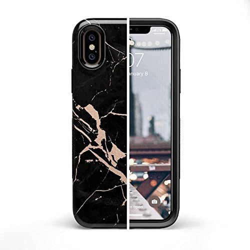 Casely iPhone X/XS Case - Cracked Rose Gold Black Marble Phone Cover | Slim Protective Case for Women & Men | Perfect for Work, Travel & Everyday Use