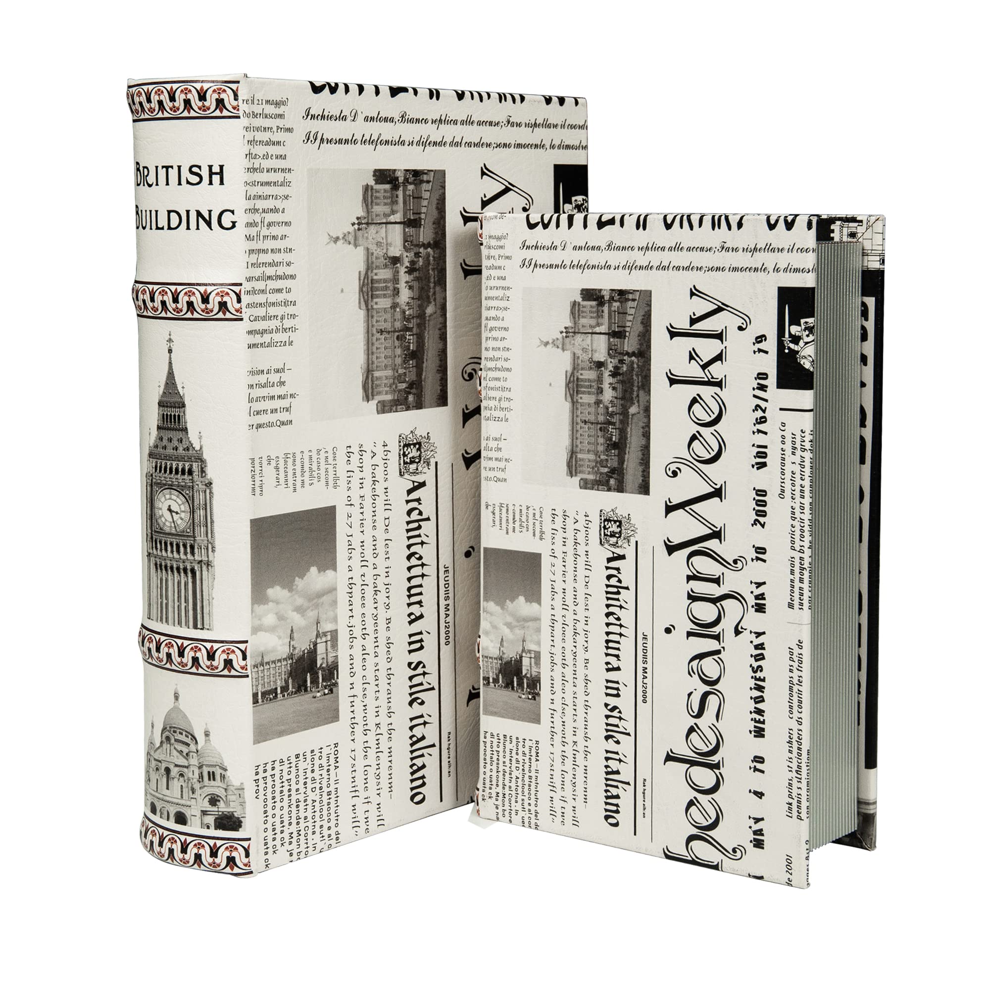 YADOO Decorative Book Storage Box Set of 2 - Faux Books for Home Decor, Coffee Table & Bookshelf Display - 868 L+S Stackable Fake Books for Living Room, Office & Gift Packaging