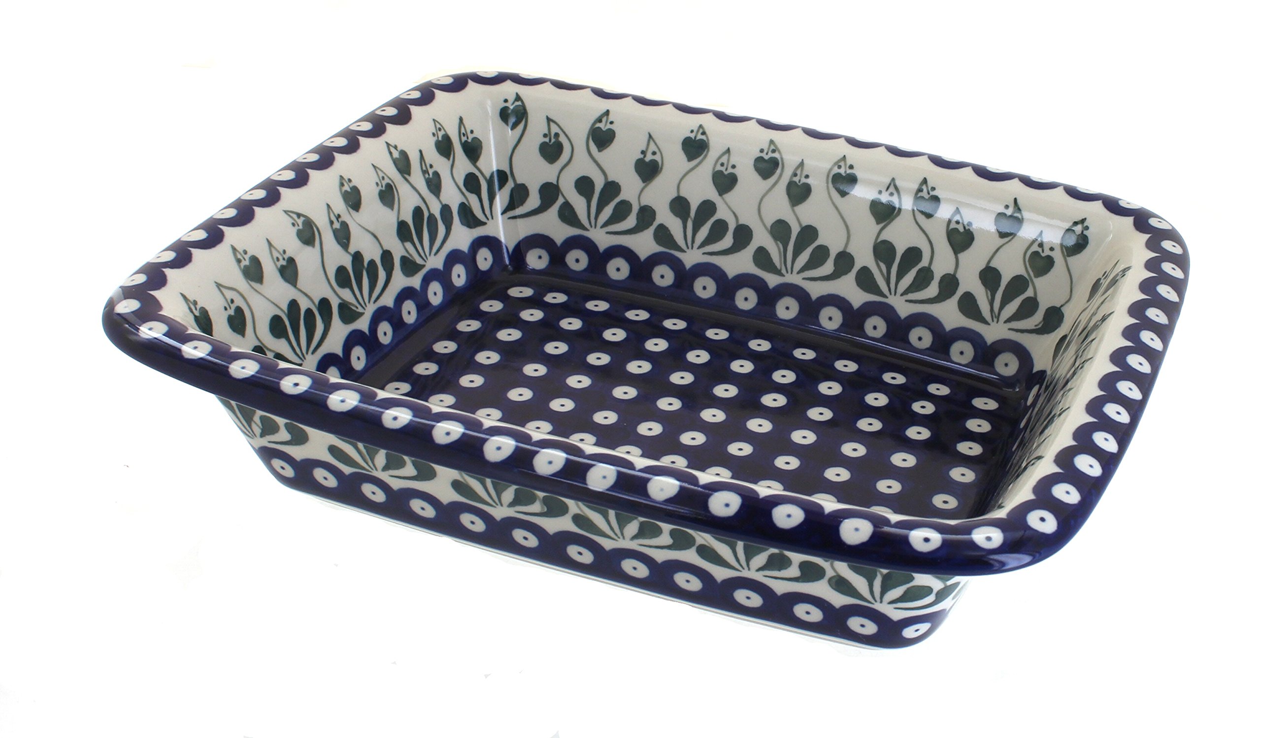 Blue Rose Polish Pottery Alyce Small Rectangular Baker - Handmade Ceramic Baking Dish for Casseroles, Desserts & Side Dishes | Perfect for Oven, Microwave & Dishwasher | Elegant Gift for Home Cooks & Entertaining