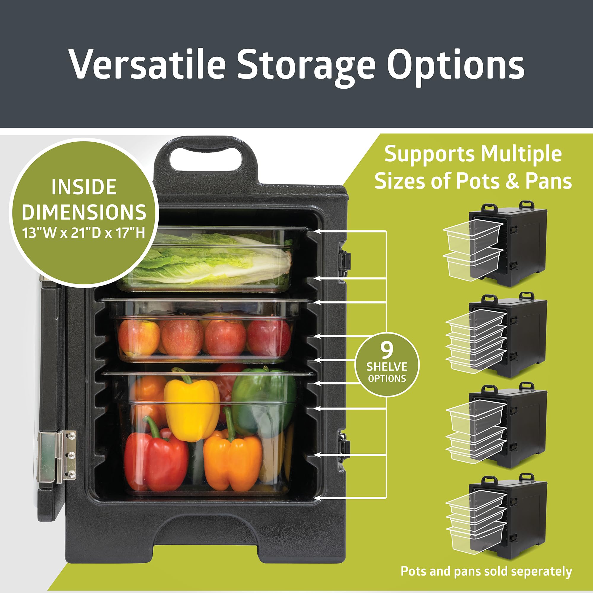 Pearington 81 Quart Black Insulated Food Pan Carrier - Holds 5 Full-Size Pans, End-Loading Design for Catering, Restaurants & Food Service - Perfect for Hot/Cold Food Transport & Storage