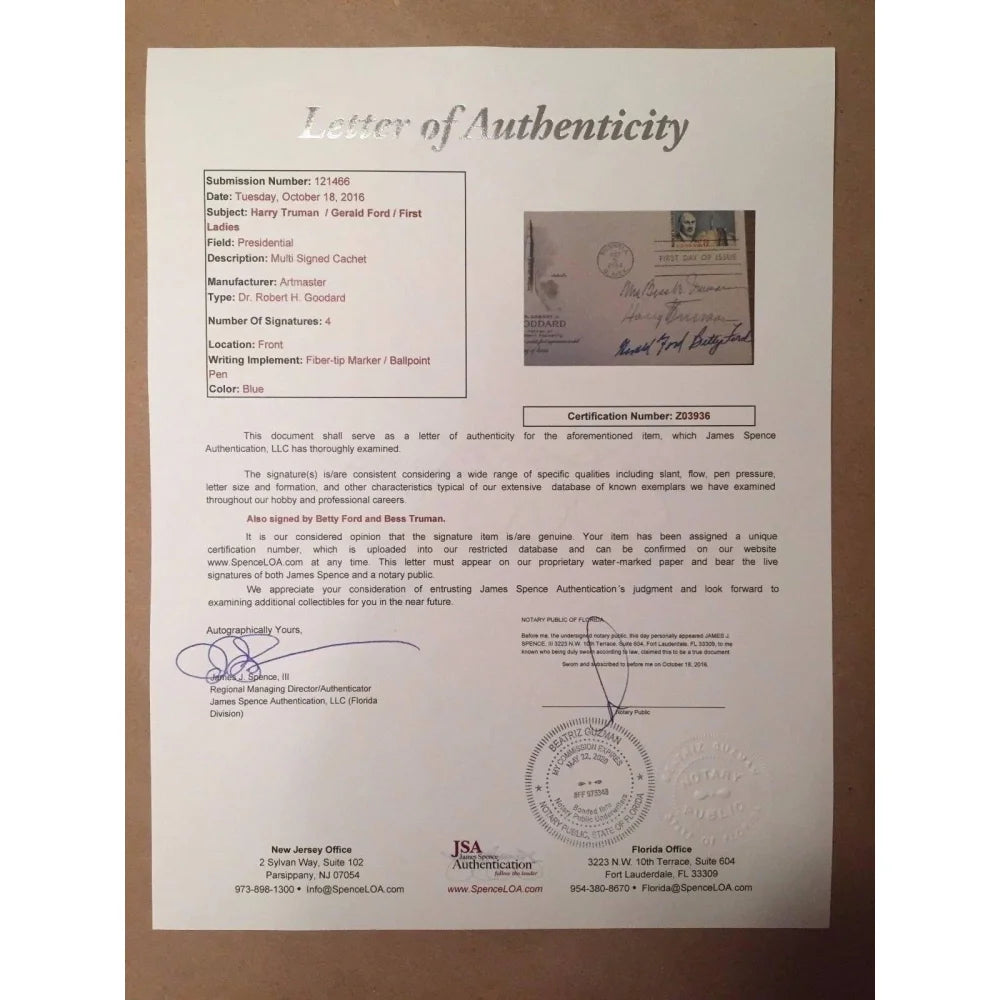 Authentic Harry Truman & Gerald Ford Signed Envelope with JSA COA - Presidential Autograph Collectible for History Buffs & Memorabilia Display