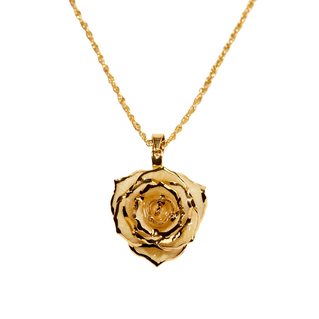 24K Gold Dipped Eternal Rose Necklace - Real Preserved Flower Jewelry for Women, Anniversary Gifts & Romantic Occasions