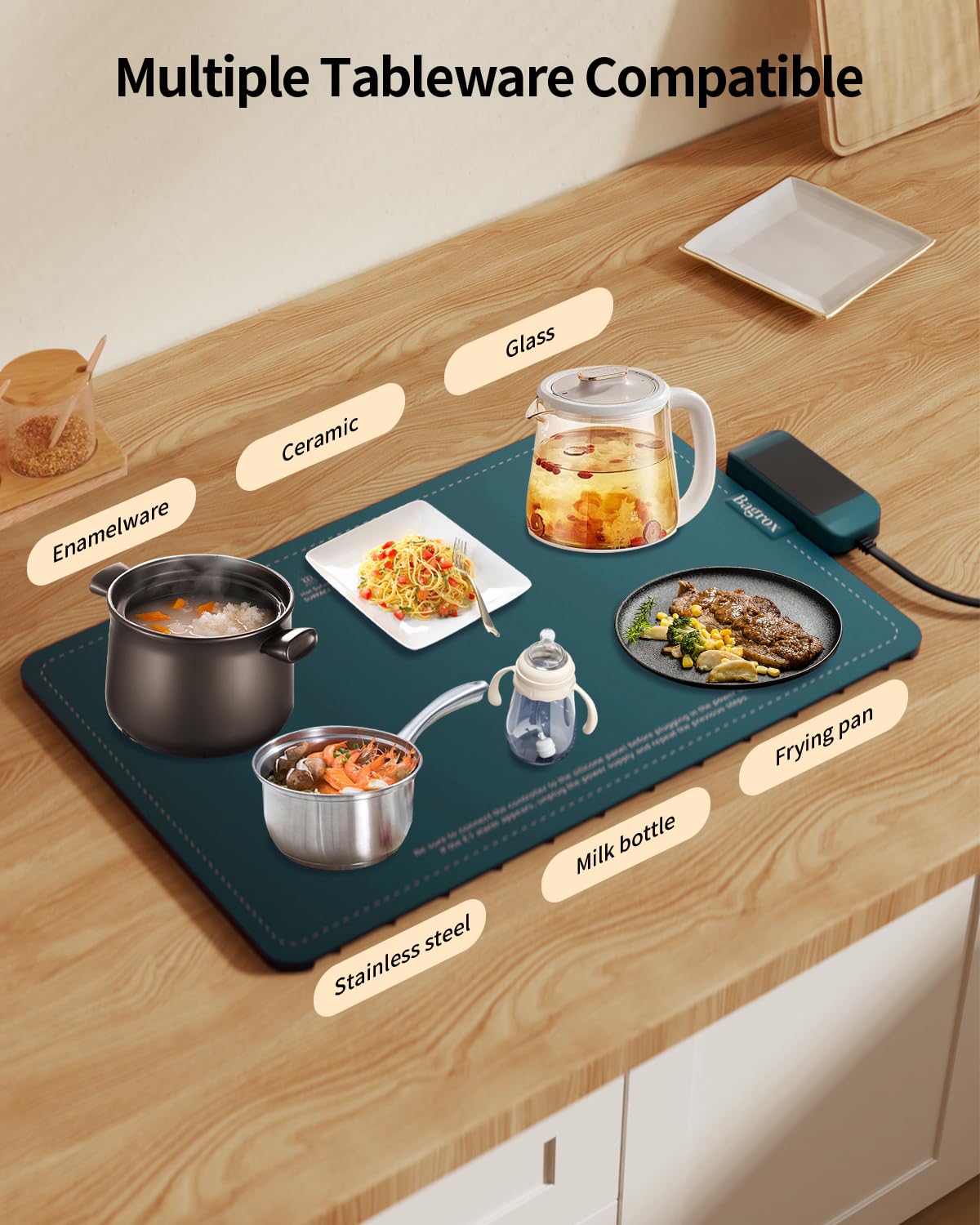 Electric Food Warming Mat with Adjustable Temperature - Green Buffet Warmer Tray for Parties, Catering & Home Dining | Keep Meals Warm at Events, Restaurants & Family Gatherings