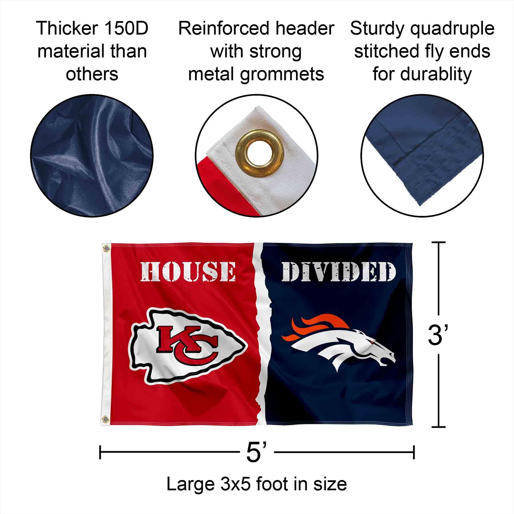 WinCraft Kansas City Chiefs vs Denver Broncos House Divided Rivalry Flag - Perfect for Game Day, Tailgating & Fan Cave Decor