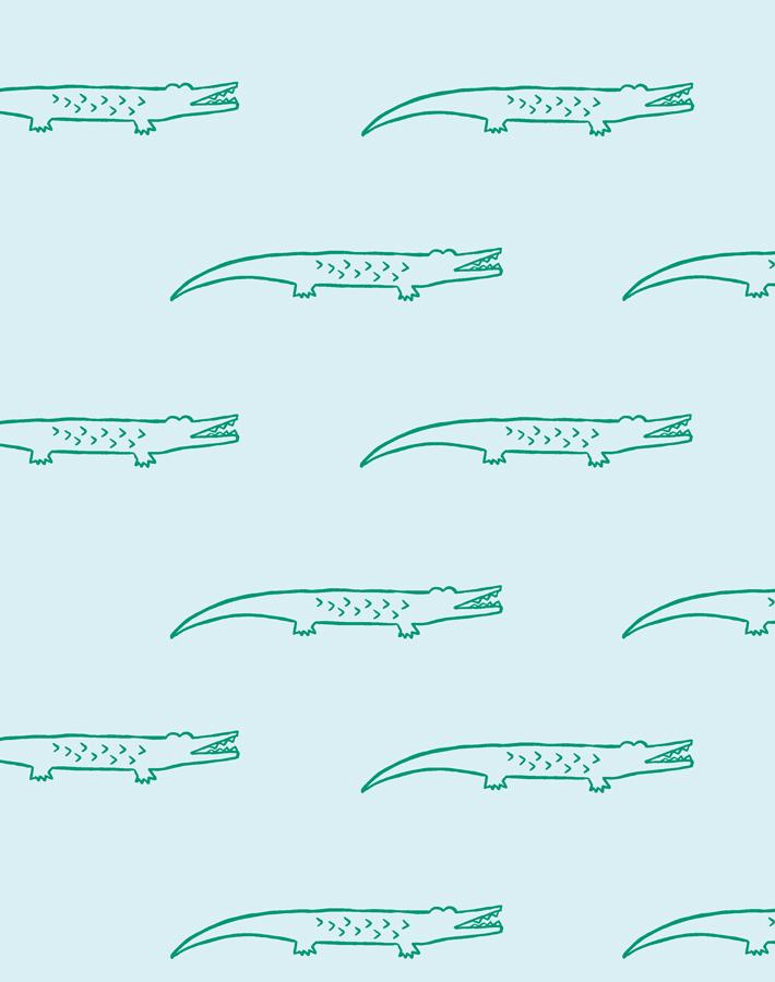 Pale Blue Crocodile Wallpaper by Tea Collection – Perfect for Nursery, Kids' Room & Tropical-Themed Decor