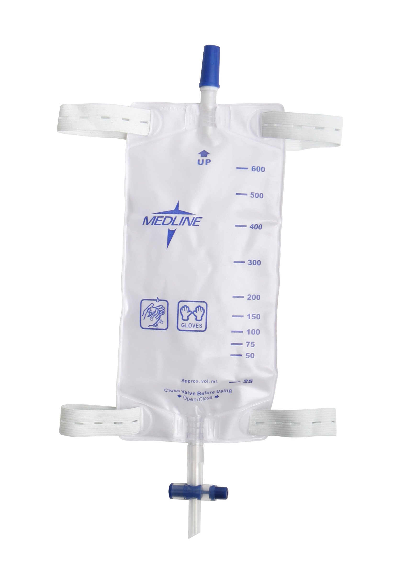 Medline Urinary Leg Drain Bags with Comfort Straps - Medium 20 oz/600mL, Slide-Tap Drainage Port, Anti-Reflux Valve, Sterile Fluid Pathway, Fabric Backing (Case of 48) - Ideal for Post-Surgery, Travel & Home Healthcare Use