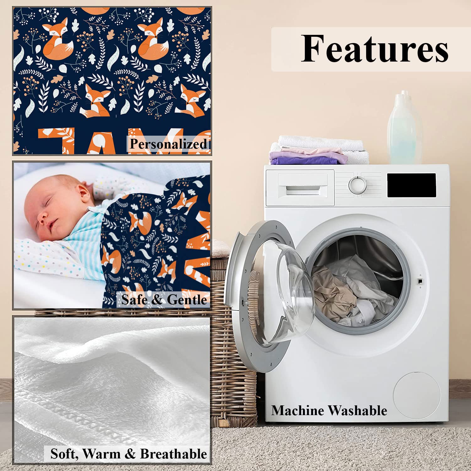 **Personalized Baby Blanket for Boys - Custom Fox Design, Super Soft Fleece, 30