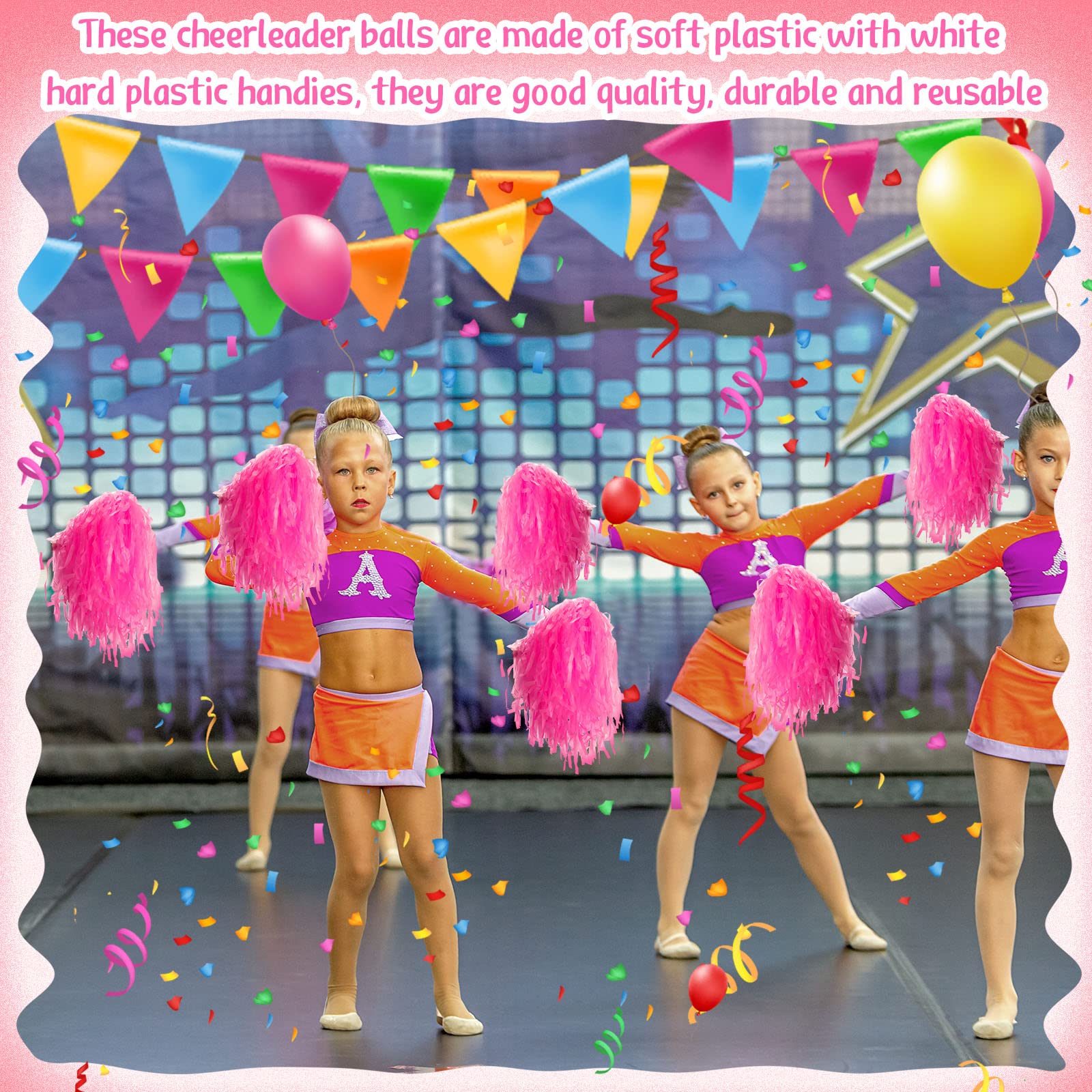 80 Pcs Cheerleading Pom Poms with Handles - Plastic Cheerleader Pompoms for Dance, Sports, Gymnastics - Perfect for Cheering Teams, Adults, and Party Decorations - Great for Pep Rallies, School Events, and Sports Games