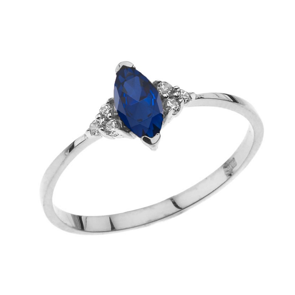 14K White Gold Marquise Sapphire & White Topaz Engagement Ring for Women - Elegant Promise Ring, Wedding Band, Anniversary Gift for Her