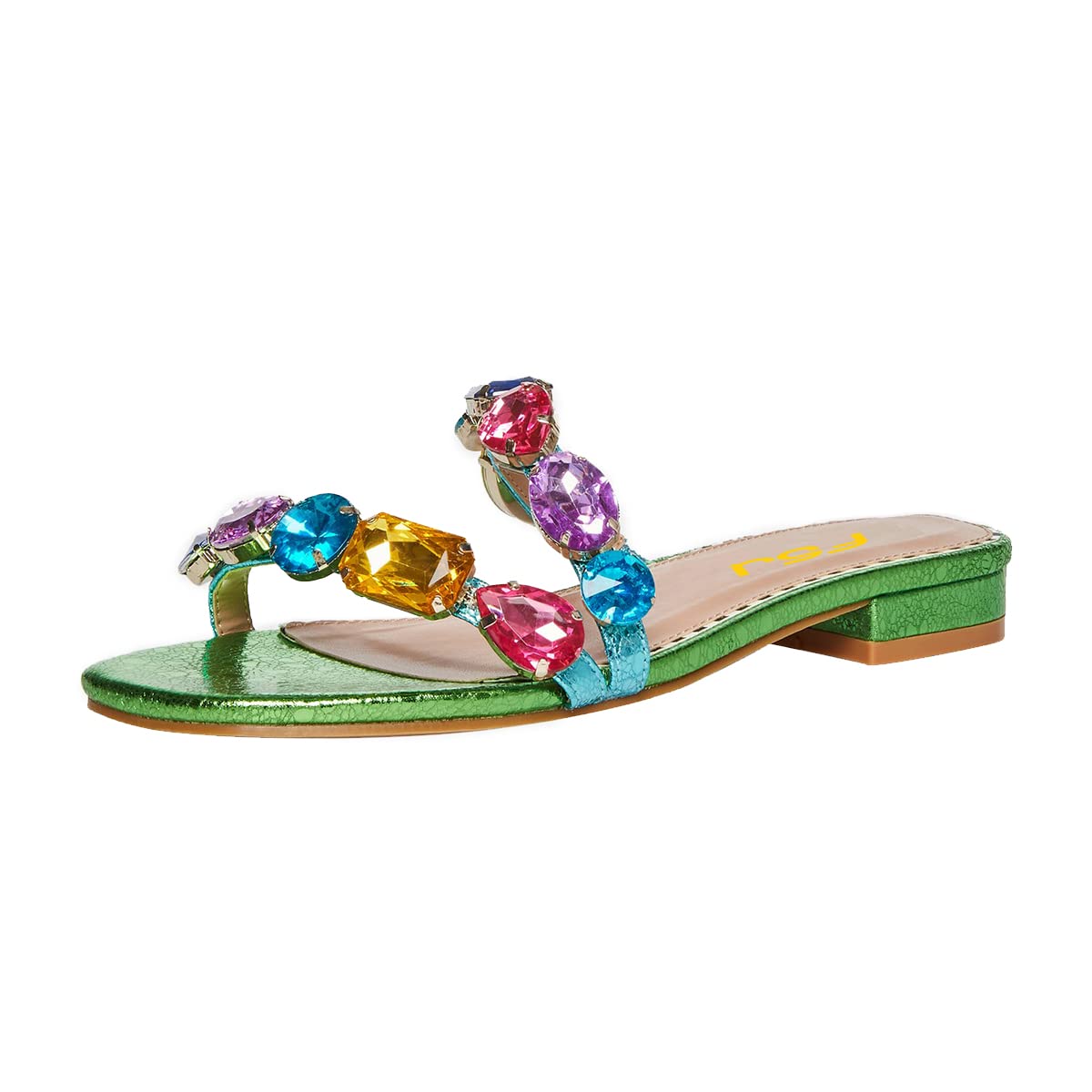 FSJ Women's Rhinestone Crystal Flat Sandals - Open Toe Slip On Casual Shoes for Summer, Beach, Party, Wedding & Bridal - Size 4-15 US | Perfect for Vacation, Outdoor Events & Special Occasions