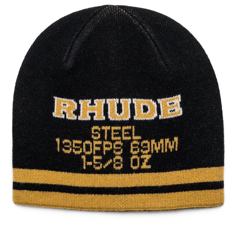 Rhude Steel Beanie - Black & Yellow Winter Hat for Men & Women - Warm Knit Skull Cap for Outdoor Activities, Skiing, and Streetwear Fashion