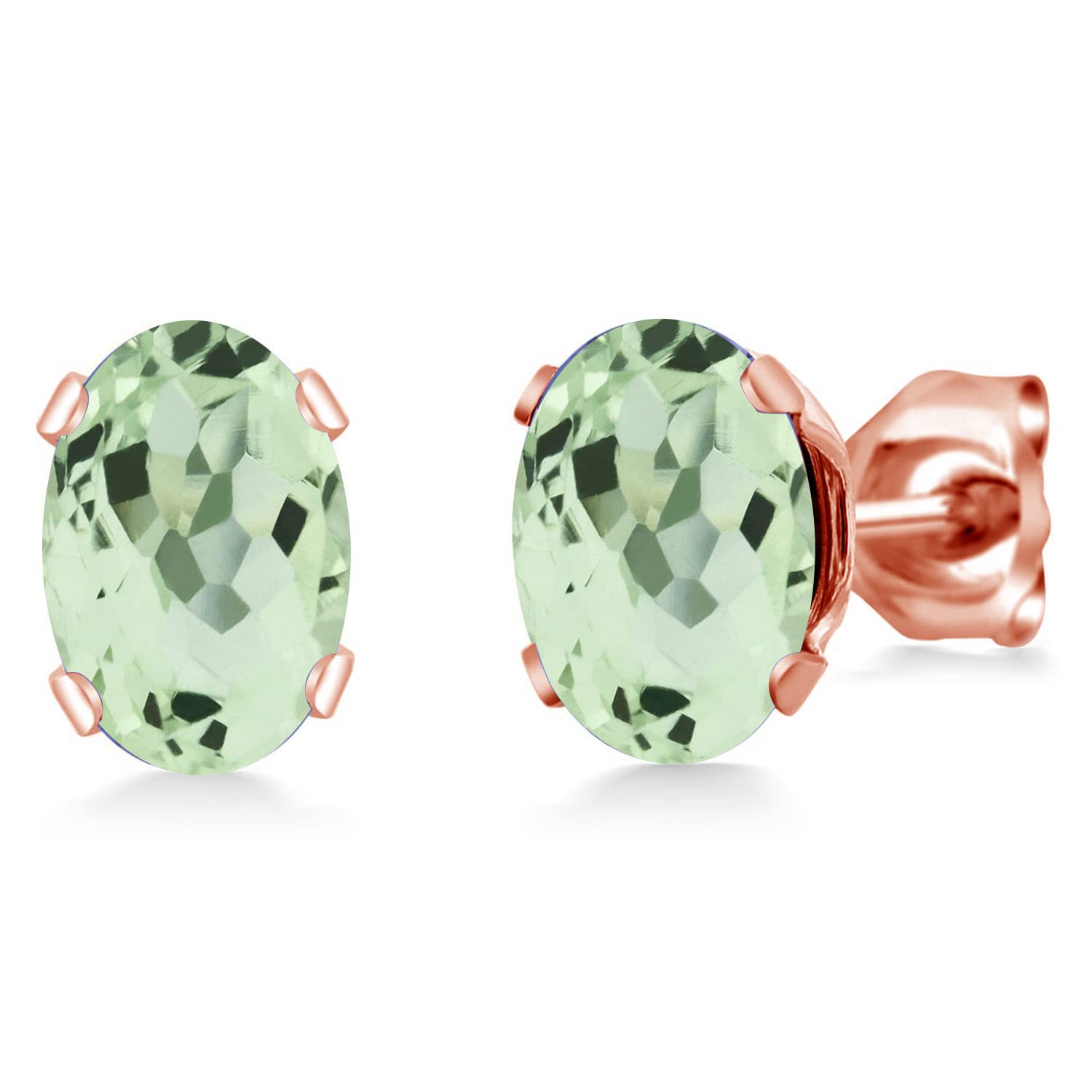 1.50 Ct Oval 7x5mm Green Prasiolite Brass Rose Gold Plated Stud Earrings for Women & Men | Gem Stone King | Elegant Jewelry Gift for Wedding, Anniversary & Everyday Wear