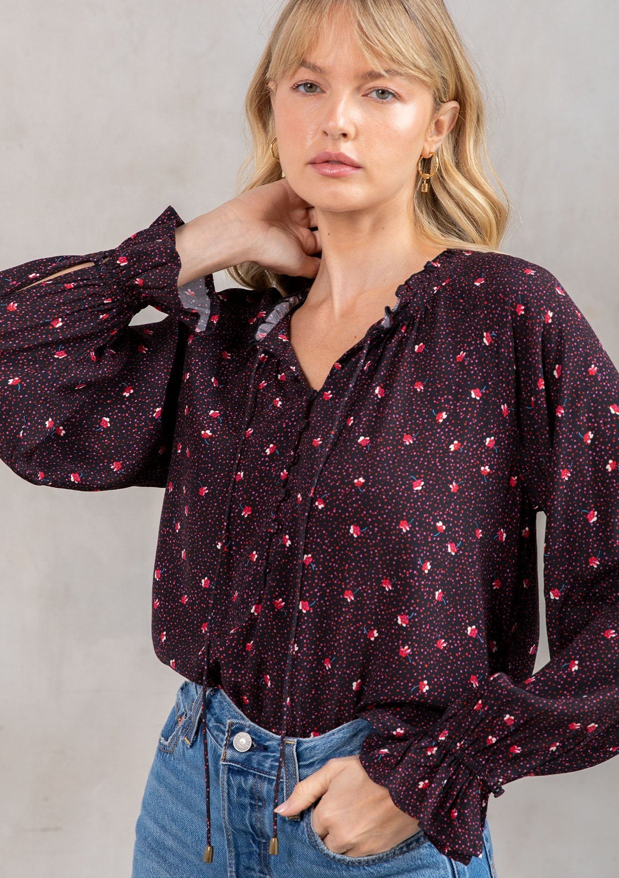 Agnes Women's Floral Embroidered Peasant Blouse - Boho Chic Loose Fit Tunic Top for Casual Outings & Summer Vacations