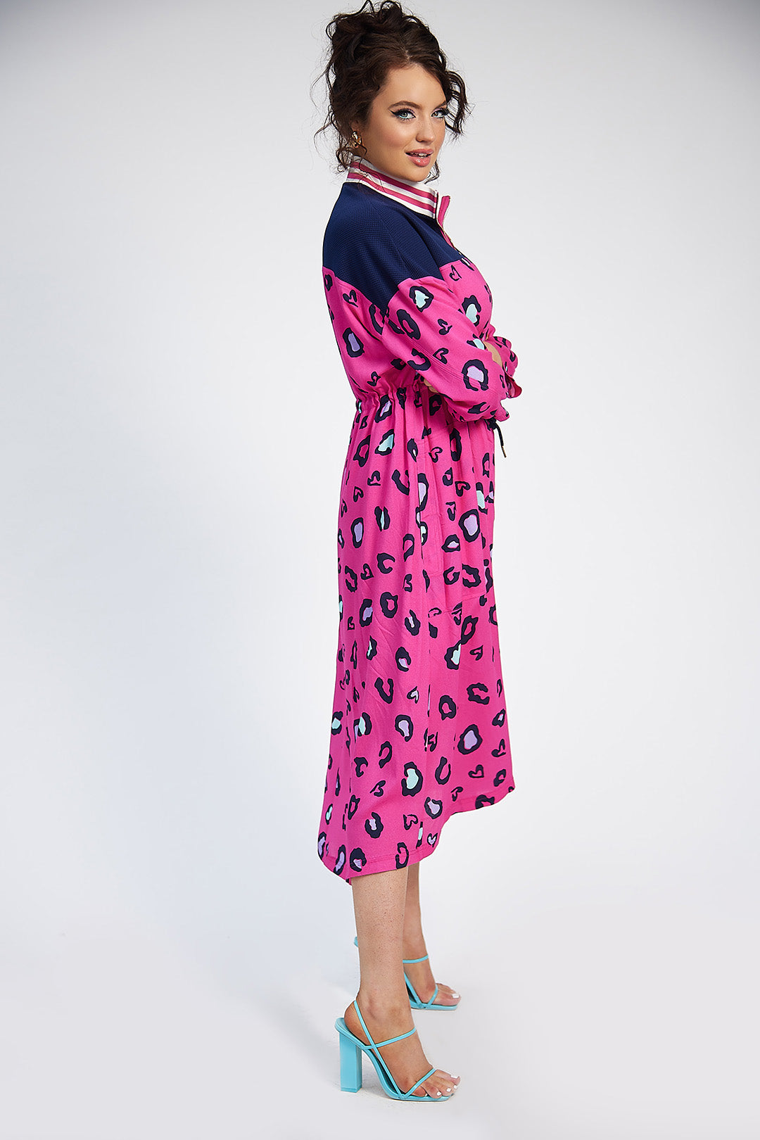 Katie Drawstring Dress - Floral Pink Print & Navy Blue Casual Summer Dress for Women | Perfect for Beach, Vacation, and Everyday Wear