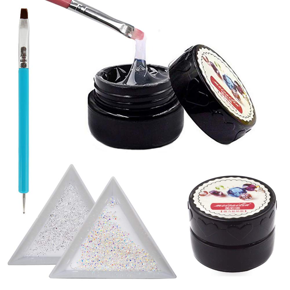 Nail Art Extension Builder Glue - Super Strong Rhinestone UV Gel (8ml) with Brush Tools for Jewelry & Gem Application | Perfect for DIY Nail Designs, Acrylic Nail Tips, and 3D Nail Art Decorations