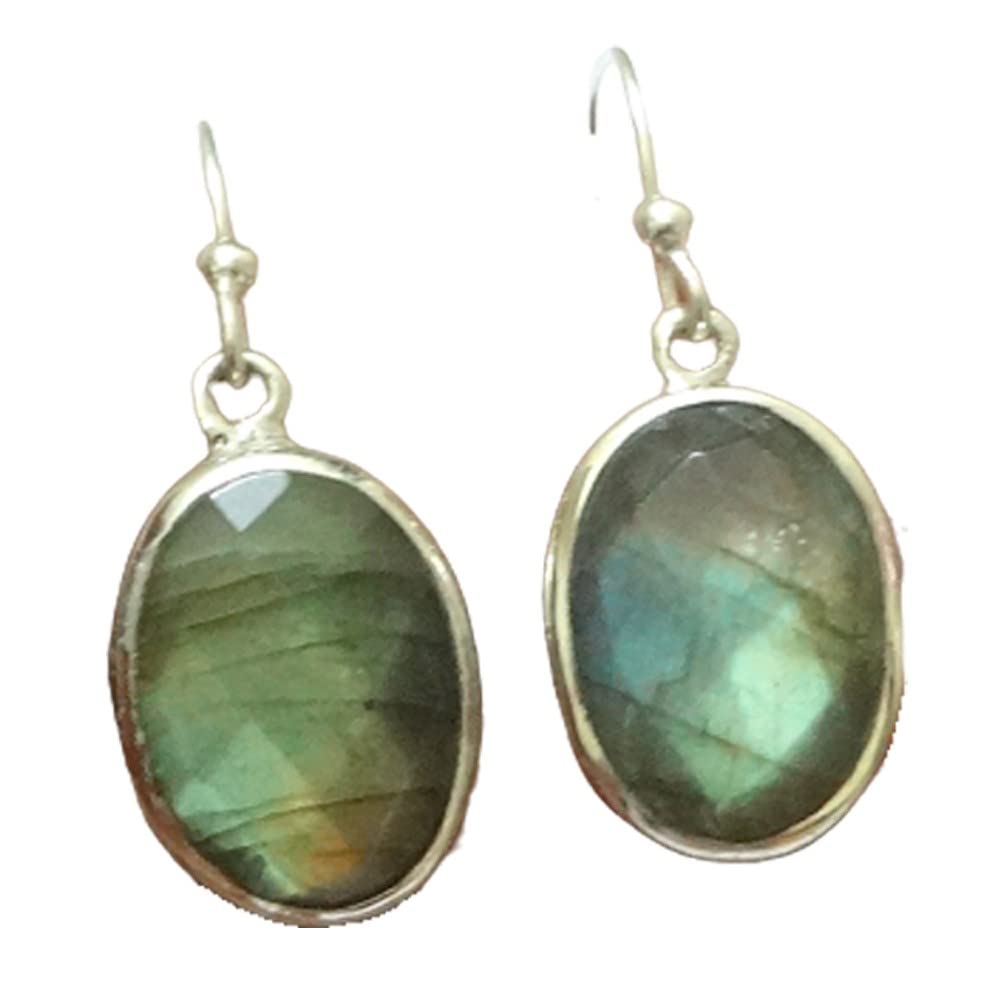 Labradorite Sterling Silver Oval Drop Earrings for Women - Handmade Dangle Earrings with Genuine Gemstone - Perfect for Parties, Weddings & Everyday Wear