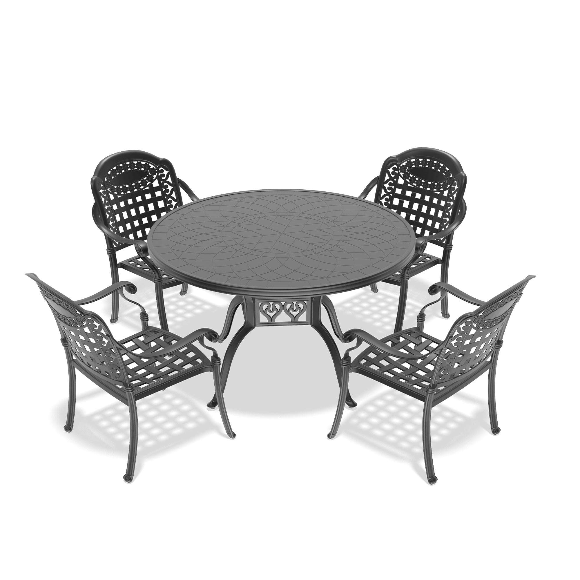 5-Piece Cast Aluminum Patio Furniture Set with Cushions (Random Colors) - Outdoor Dining & Lounge Set for Garden, Poolside, and Backyard Relaxation