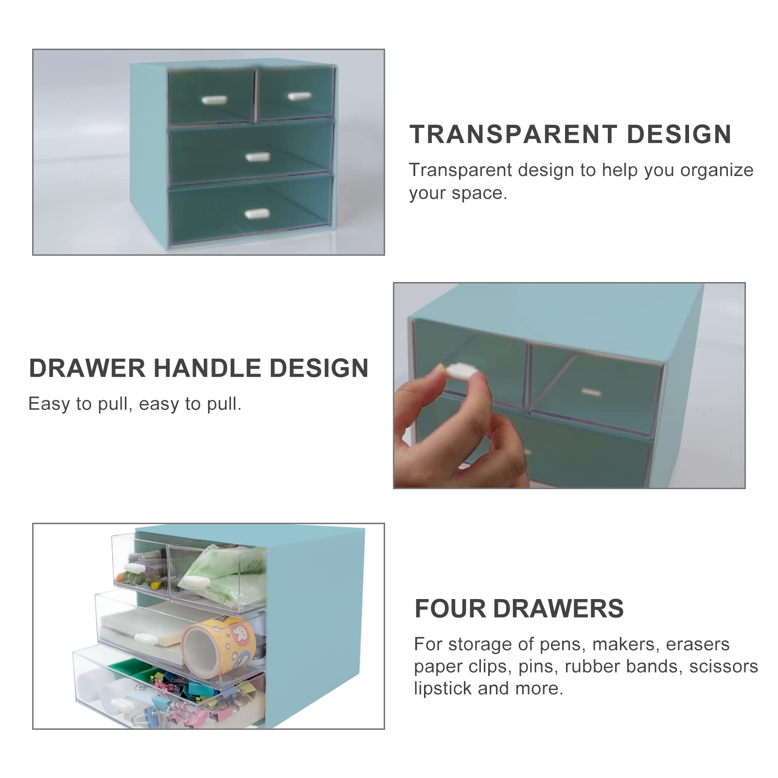 4-Drawer Blue Plastic Desk Organizer with Storage Box - Office, School & Home Stationery Supplies - Perfect for Pencils, Pens, Paper Clips & Small Items