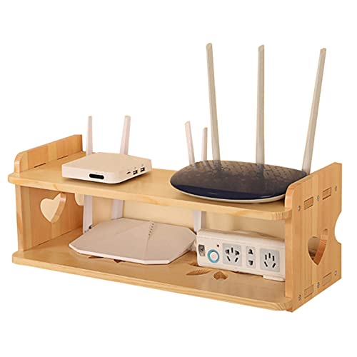 Wall Mount Router Shelf with Cable Management - 2 Tier Floating Storage Box for WiFi Modem, Power Strips & Electronics - Hide Wires & Organize Home Office (50 x 20 x 18.5cm) - Perfect for Living Room, Bedroom & Workspace Organization