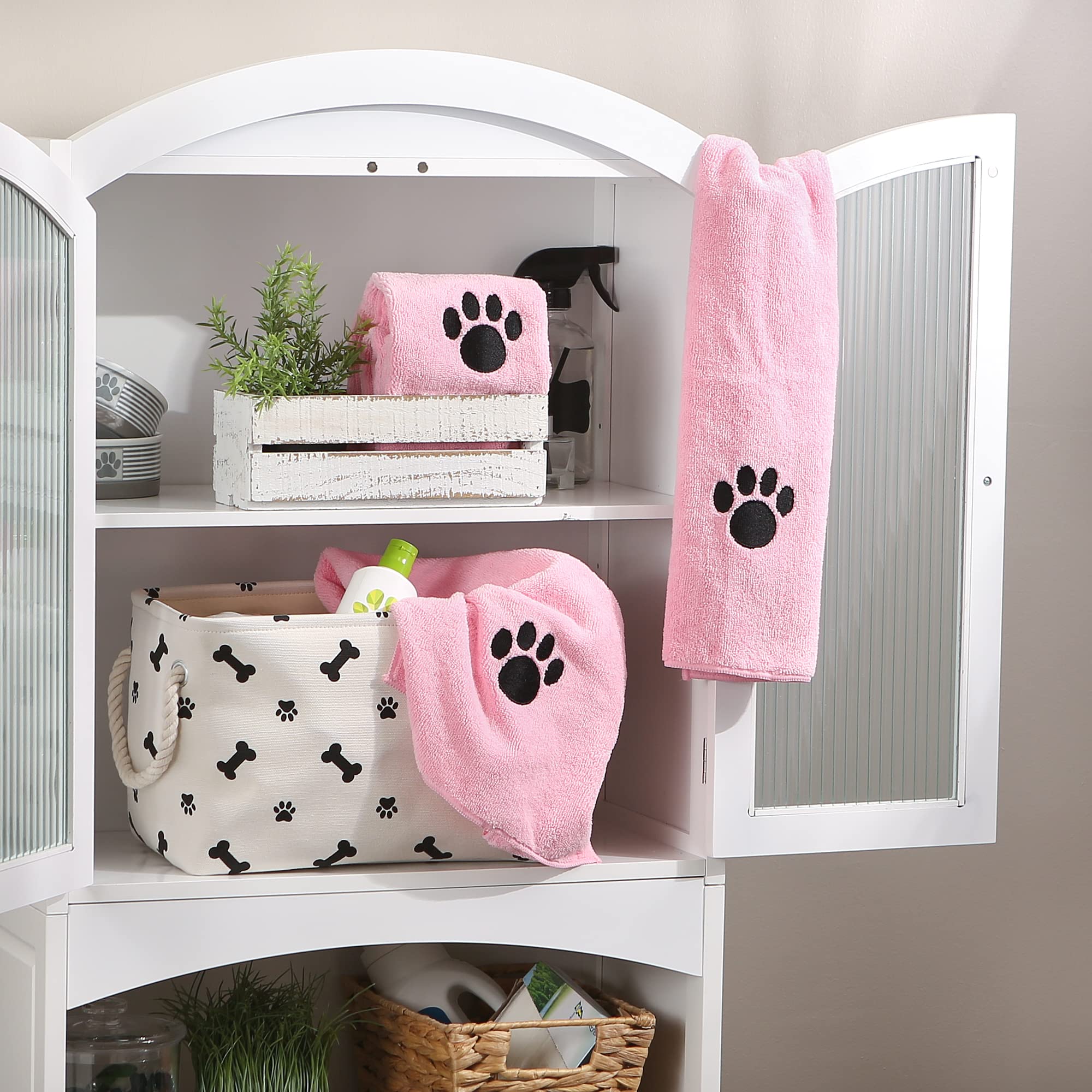 Bone Dry Pet Grooming Towel Set - Super Absorbent Microfiber Drying Towels with Embroidered Design (15x30 Inches, Pink, 3 Pack) - Perfect for Dogs, Cats & Small Pets After Bathing or Swimming