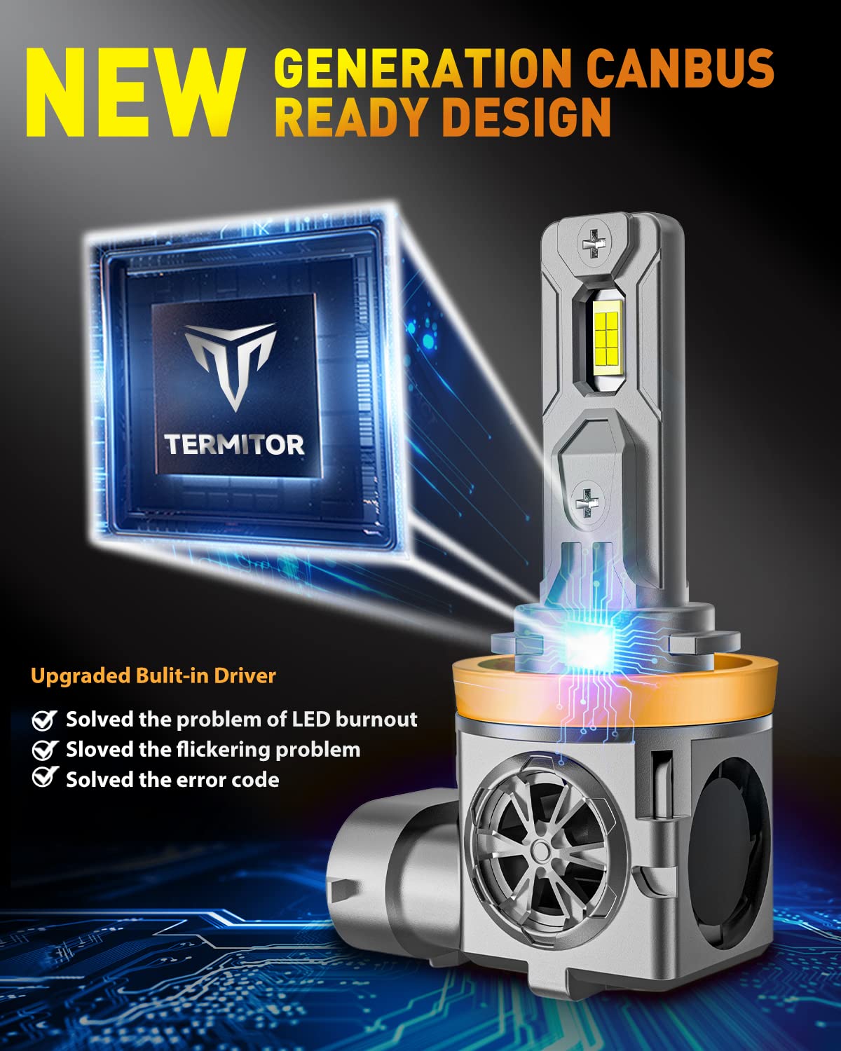 H11 9005 LED Bulbs Combo - 800% Brighter 6500K White Light, Mini Size H9 H8 HB3 Driving Light Bulbs with Cooling Fan, Plug and Play for Off-Road, Fog Lights, Headlights - Pack of 4 | Perfect for Night Driving, Off-Road Adventures & Bad Weather Conditions