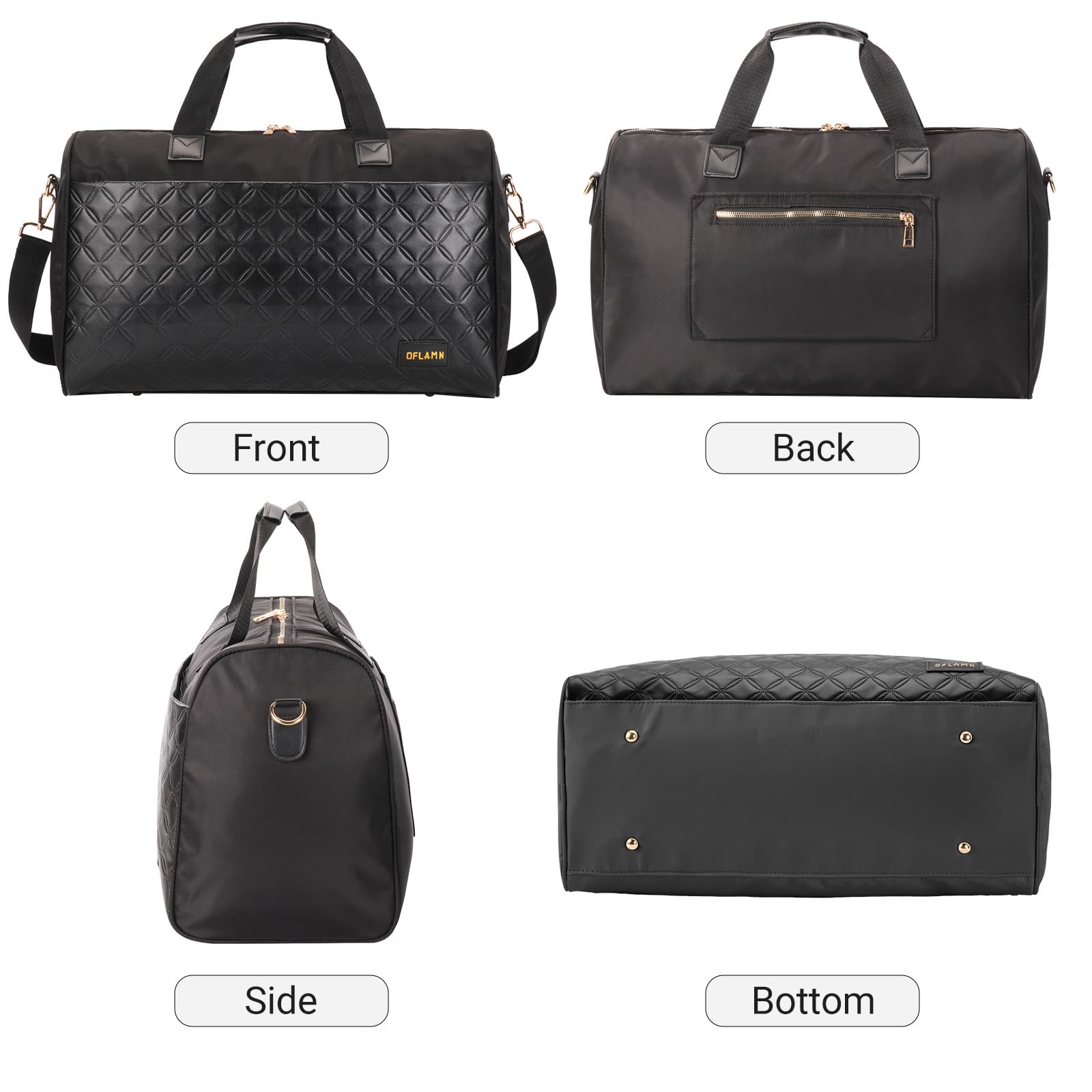 **Oflamn Women's Bohemian Style Weekender Overnight Bag with Shoe Compartment - Travel Duffle Bag Set (Black) - Perfect for Weekend Getaways, Gym, and Business Trips**