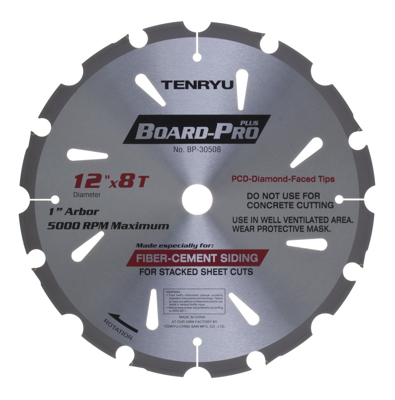 Tenryu BP-30508 12-Inch 8-Tooth Circular Saw Blade for Fiber Cement - Premium Cutting Performance for Fiber Cement Boards, Siding, and Backerboard - Ideal for Professional Contractors and DIY Projects