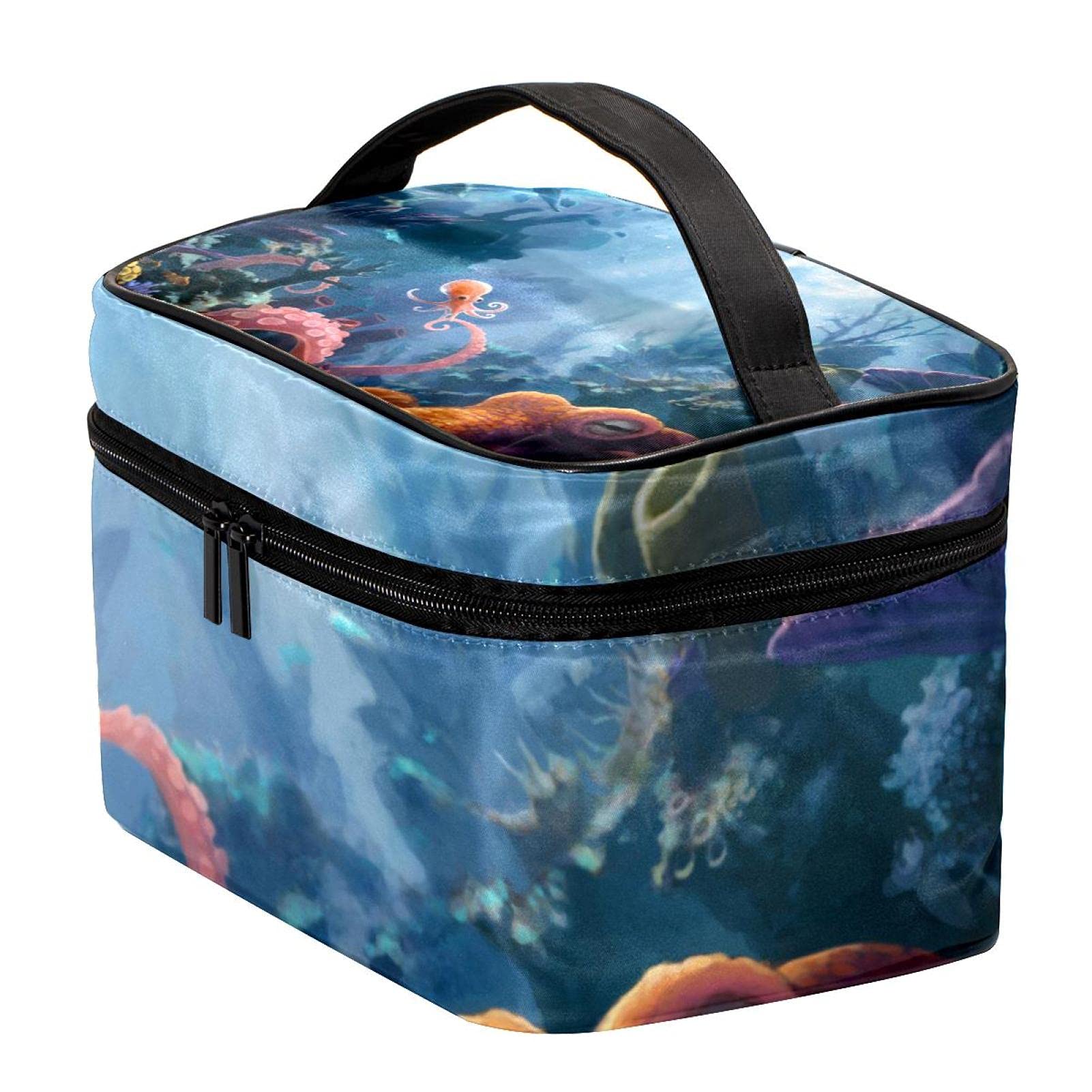 Waterproof Octopus Print Travel Makeup Bag - Large Cosmetic Organizer with Zipper for Women & Girls - Perfect for Beach Trips, Swimming & Vacation Essentials Storage