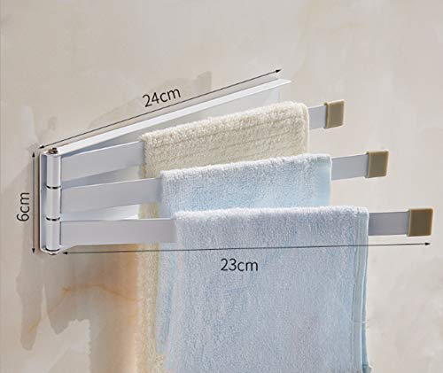 3-Arm Wall Mounted Swing Towel Rack Holder - No Drill Self Adhesive Space Saving Folding Towel Hanger for Bathroom, Kitchen, Hotel - Perfect for Small Spaces & Modern Home Decor