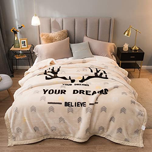 Premium Korean Mink Fleece Blanket - Heavyweight 2-Ply Reversible with Antler Animal Print - Ultra Soft Plush Warm Winter Blanket for Adults (Full Size) - Perfect for Cozy Nights, Couch Lounging & Seasonal Home Decor