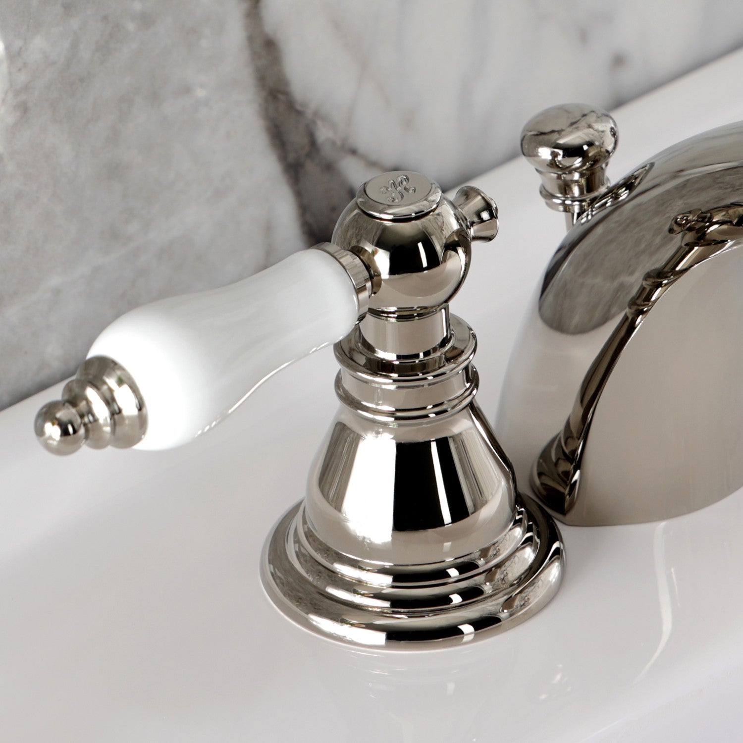 American Patriot KB956APLPN 3-Hole Deck Mount Mini Widespread Bathroom Faucet with Pop-Up Drain - Polished Nickel Finish for Vanity Sinks & Powder Rooms