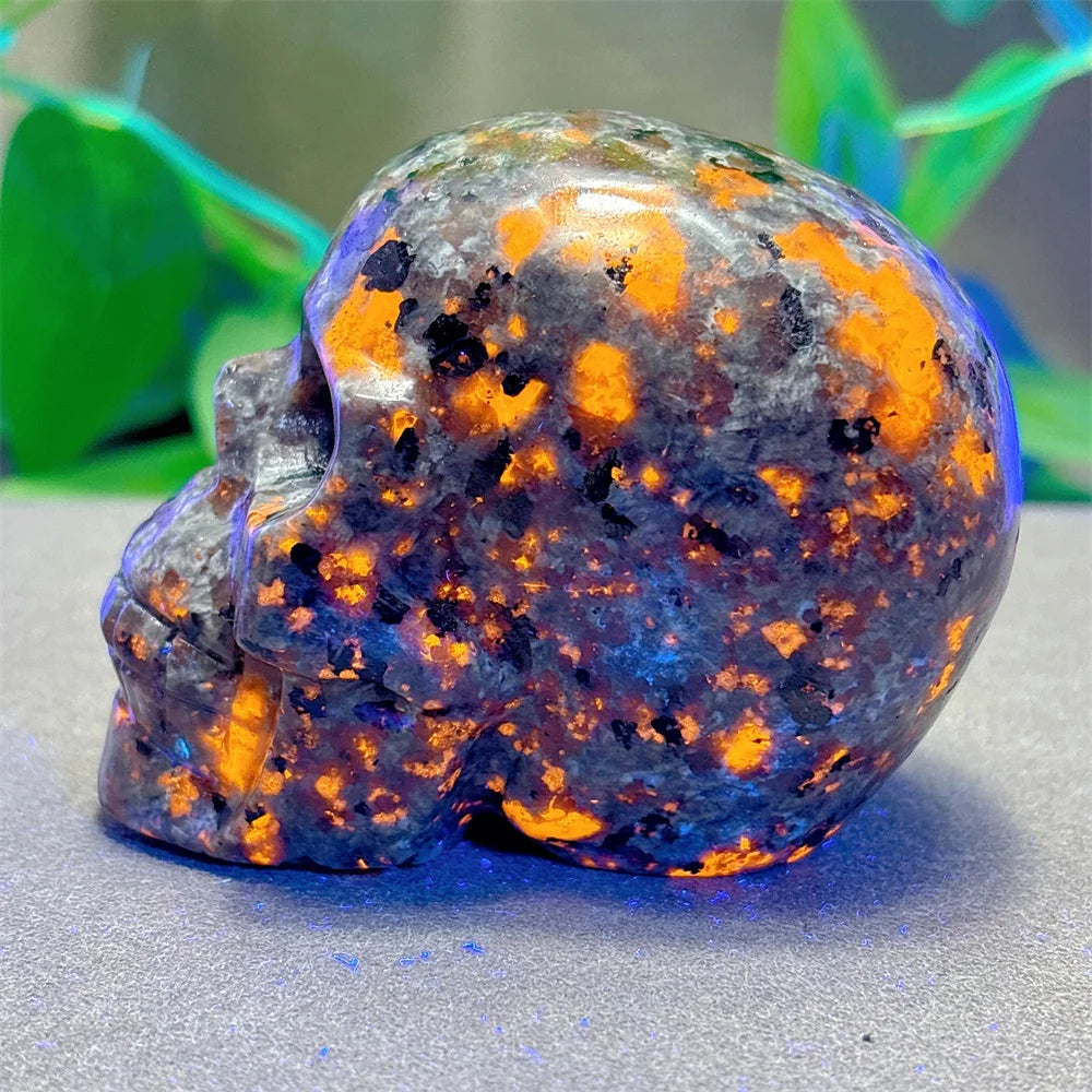 Yooperlite Skull Crystal - Natural Glowing Quartz Stone for Halloween Decor, Reiki Healing, Spiritual Energy & Unique Home Decor Gifts | Perfect for Meditation, Crystal Collections & Gothic Decorations