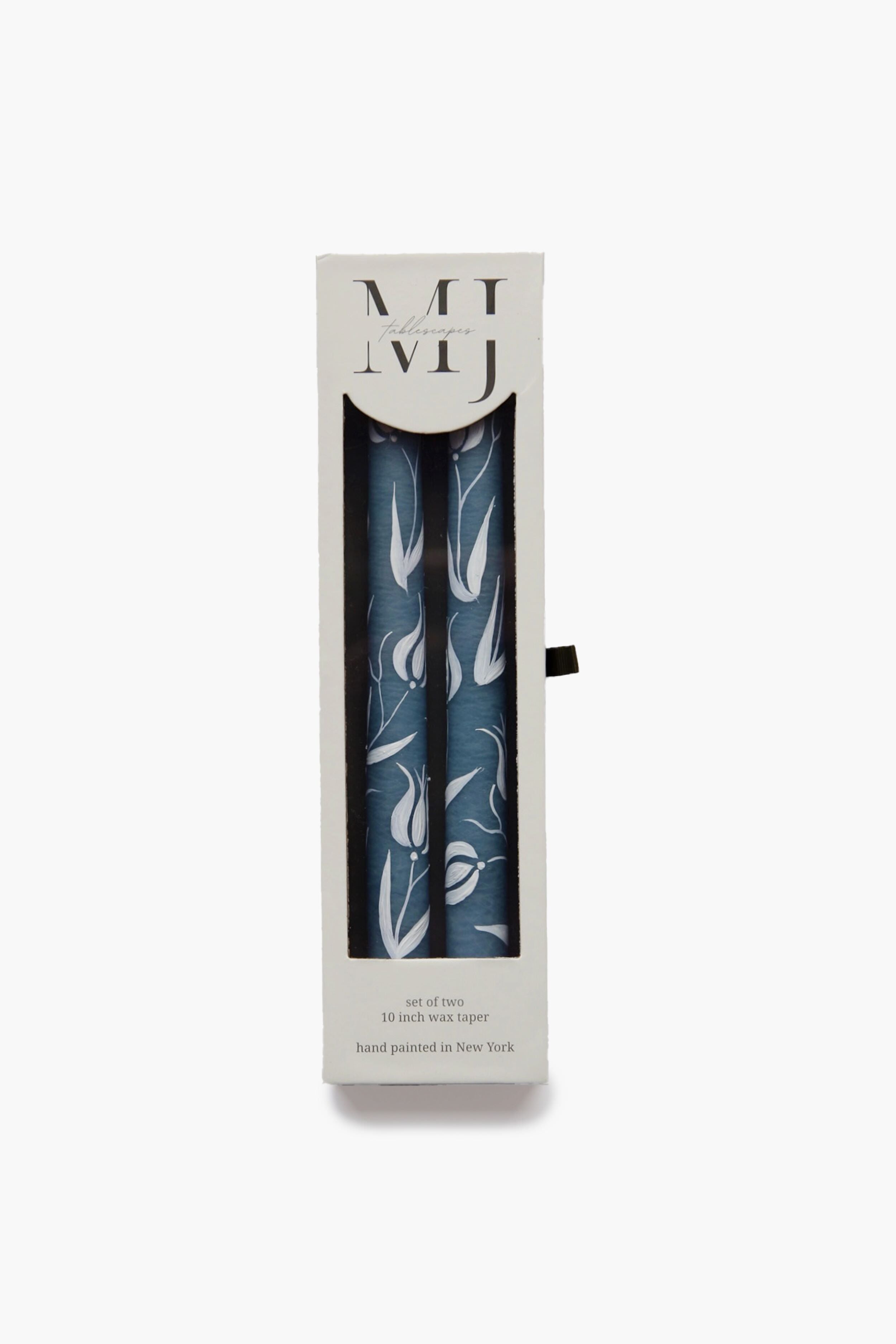 Hand-Painted Blue Tulip Taper Candles - Set of 2 for Romantic Dinners & Home Decor
