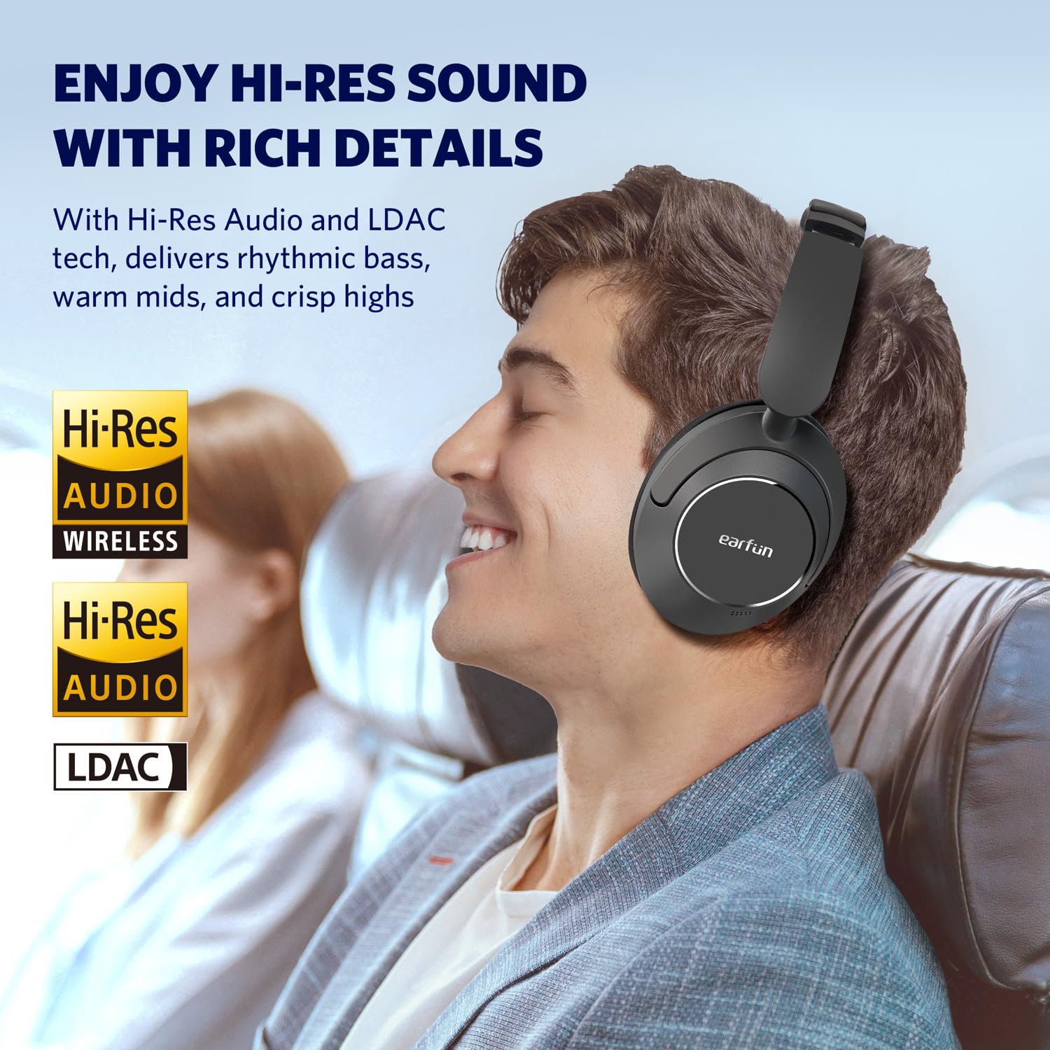 EarFun Wave Pro Wireless Bluetooth Headphones with Active Noise Cancelling (ANC), LDAC Hi-Res Audio, 80H Battery Life, Multipoint Connection – Perfect for Travel, Work, and Gym Use