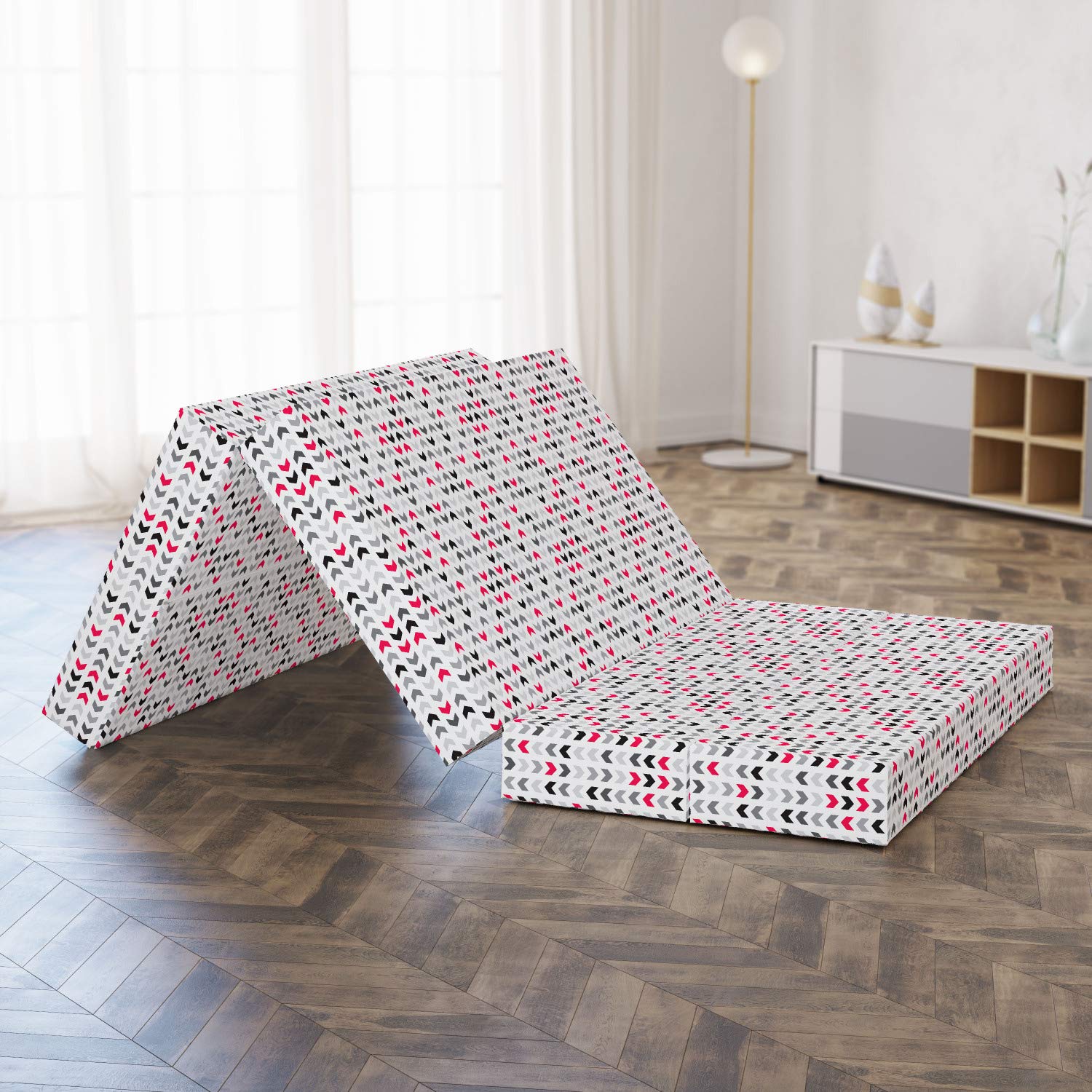 Ambesonne Geometric Foldable Mattress - Red Zig Zag Chevron Pattern, 78.7