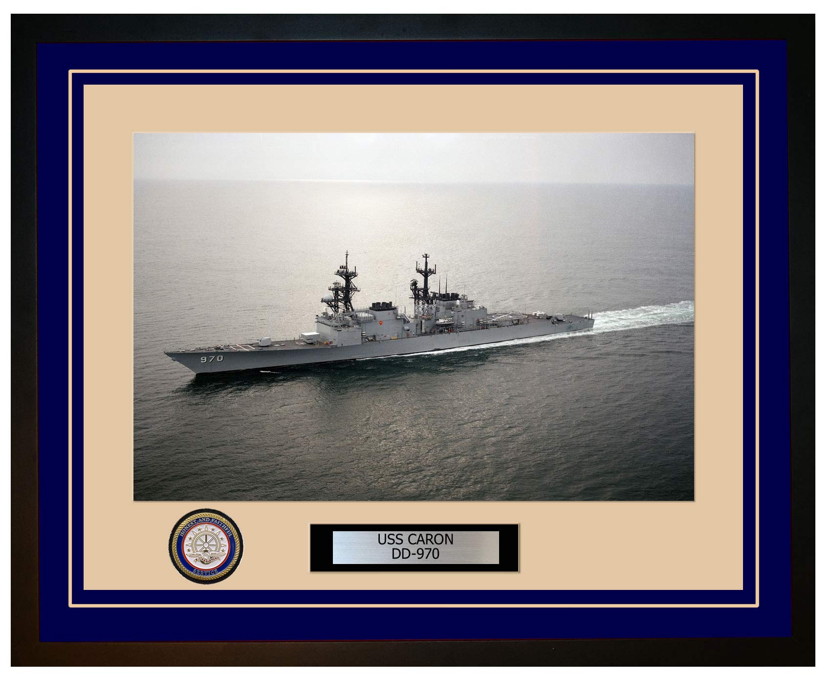 USS Caron DD-970 Navy Ship Framed Photo - 548DD970Blue - Perfect for Military History Enthusiasts, Home & Office Decor, Veterans Gifts