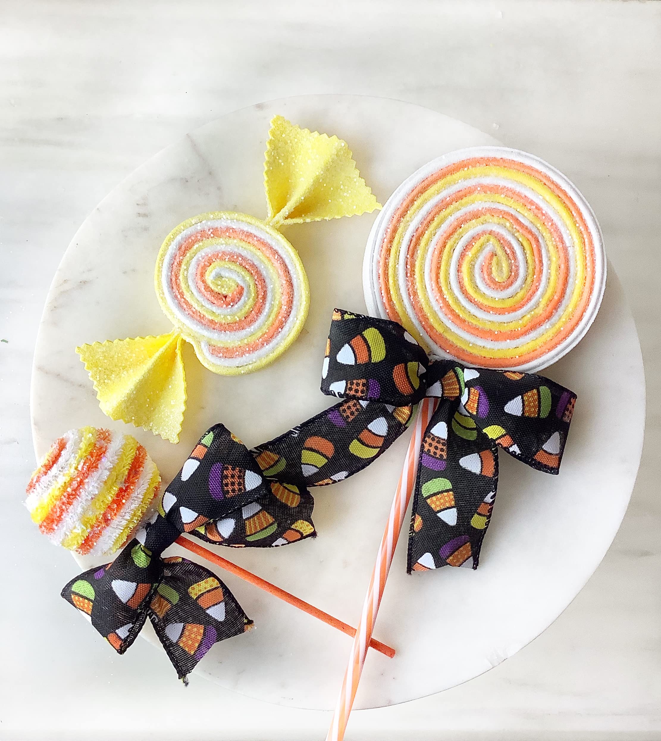 Faux Halloween Candy Corn & Lollipop Decorations - Halloween Wreath Attachments & Embellishments - Candy-Themed Halloween Decor for Parties, Home, and Outdoor Decorations