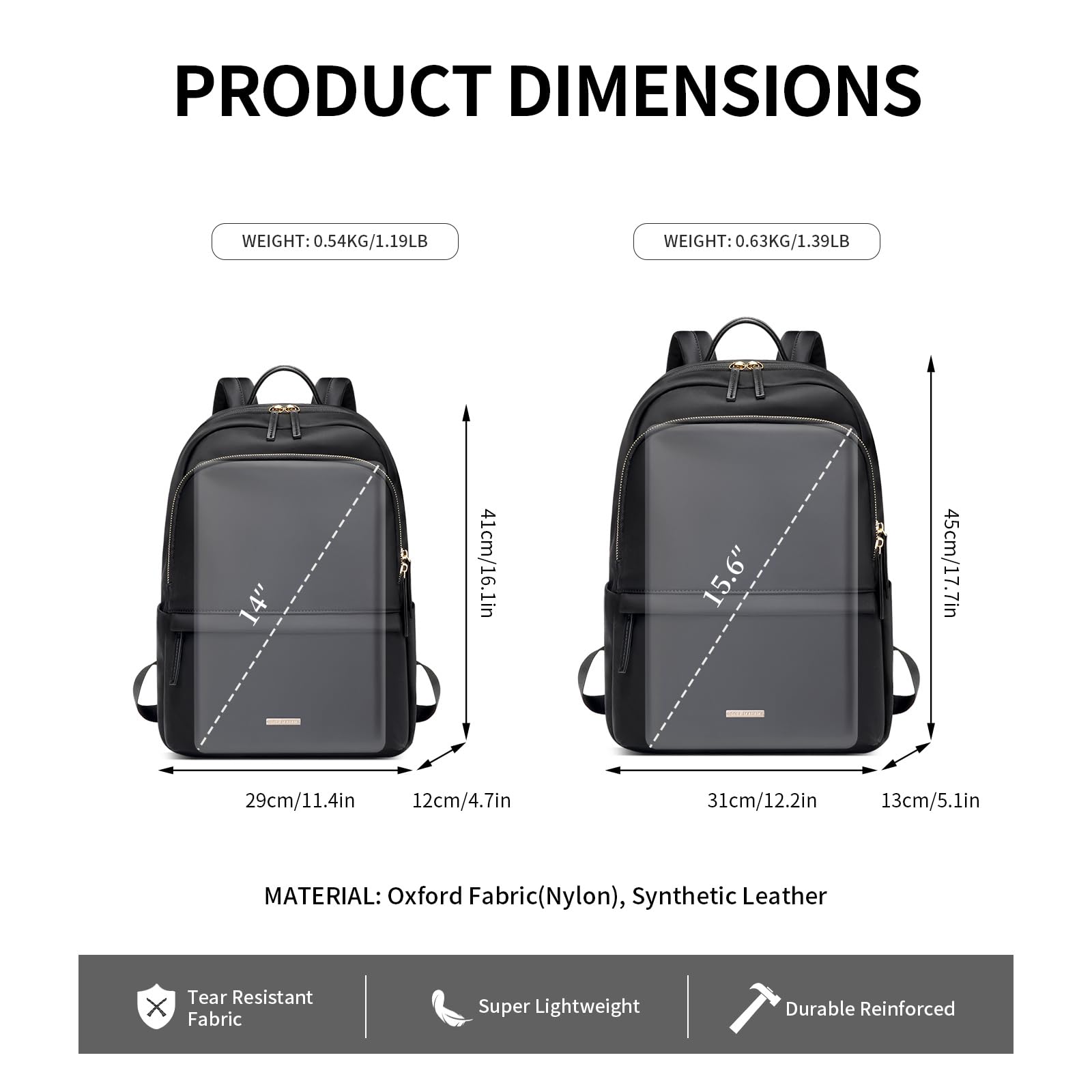 Slim Laptop Backpack for Women - 15.6 Inch Notebook Bag for Work, Travel & College (Black)