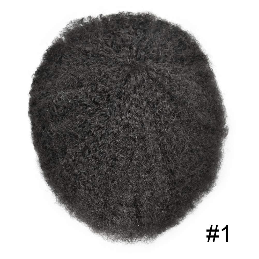 Afro Curly Human Hair Toupee for Black Men - 8x10 French Lace Front Wig with Kinky Curls - Natural #1B Black Hair Replacement System for African American Men (Afro Wavy 4mm) - Perfect for Daily Wear, Cosplay, and Special Occasions