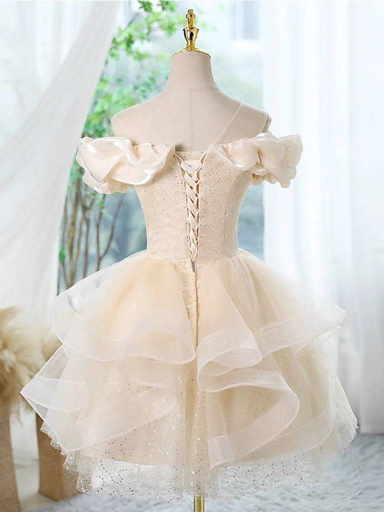 Champagne Tulle Lace Short Prom Dress for Homecoming - Elegant Cocktail Party Gown for Teens & Juniors - Perfect for Dances, Formals & Special Occasions