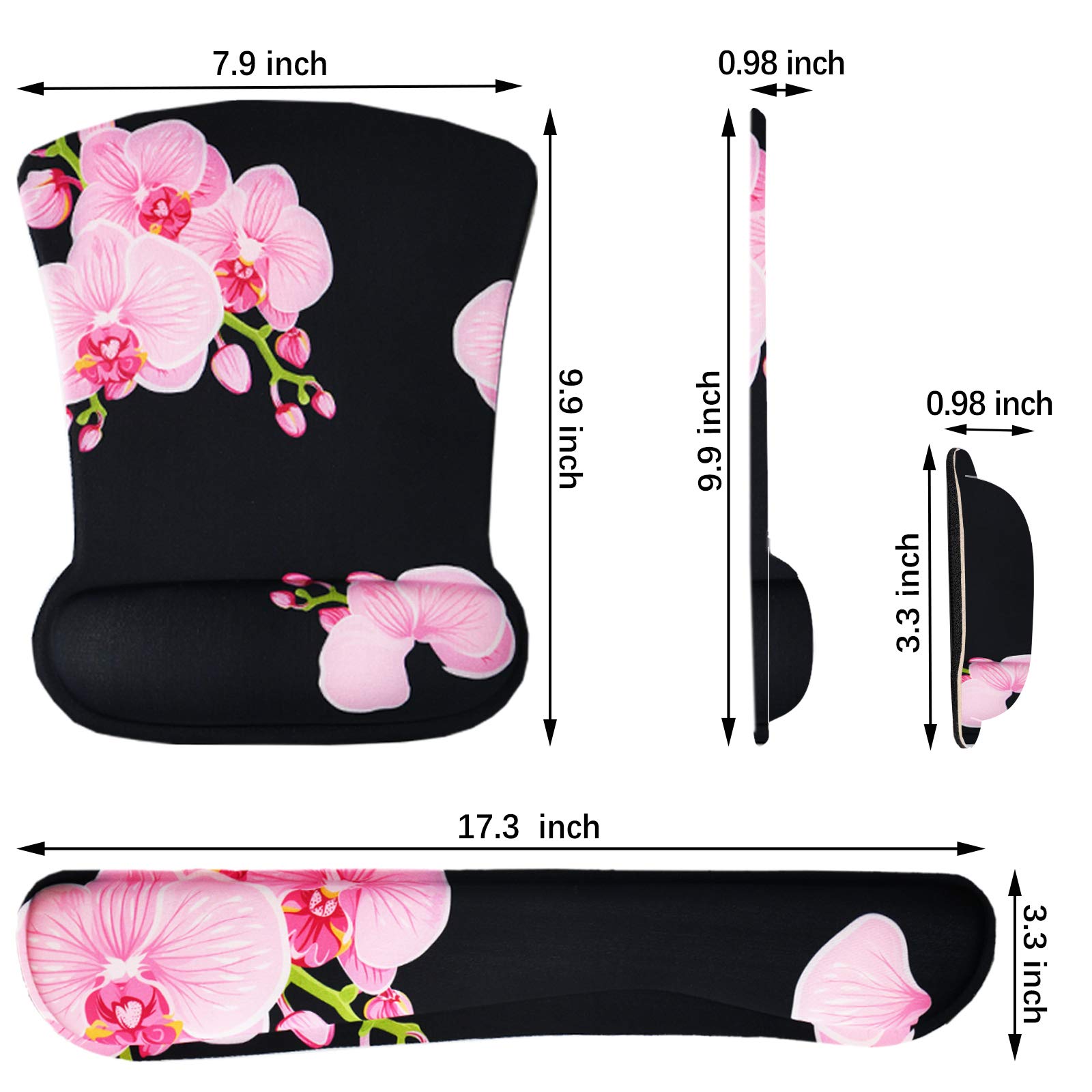 ARTSO Ergonomic Keyboard Wrist Rest & Mouse Pad Set with Memory Foam - Comfortable Wrist Support for Pain Relief, Durable Pink Orchid Butterfly Design - Perfect for Office, Gaming, and Long Computer Work Sessions