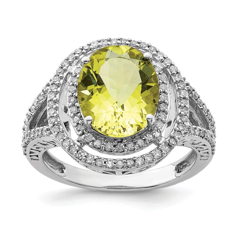 925 Sterling Silver Rhodium-Plated Oval Diamond & Lemon Quartz Ring for Women - Elegant Birthstone Jewelry Gift for Anniversary, Valentine's Day & Special Occasions
