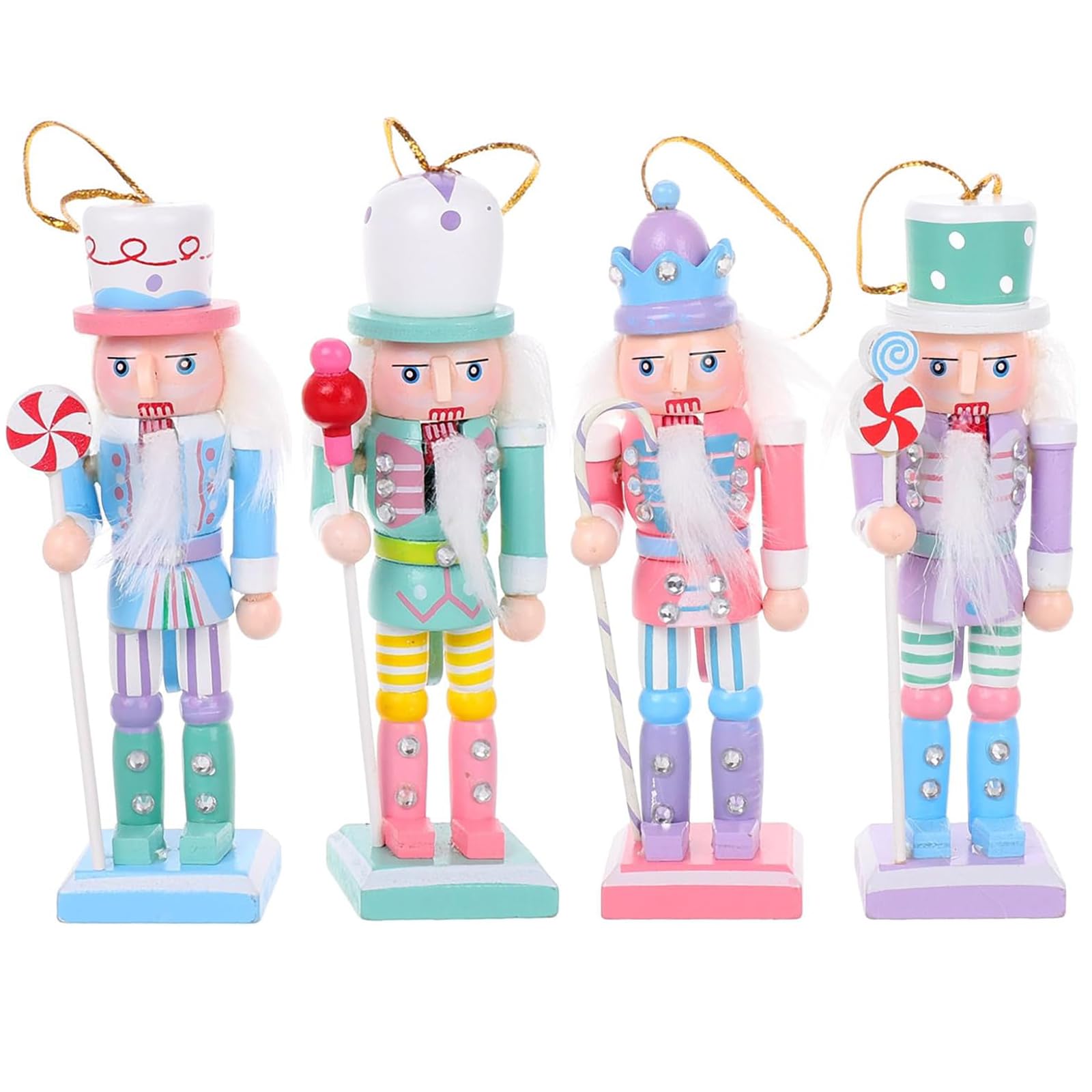 4 Pcs Wooden Christmas Soldier Nutcracker Ornaments - Traditional Holiday Decor for Shelves, Tables, Mantels & Christmas Tree - Perfect for Home, Office & Festive Party Decorations