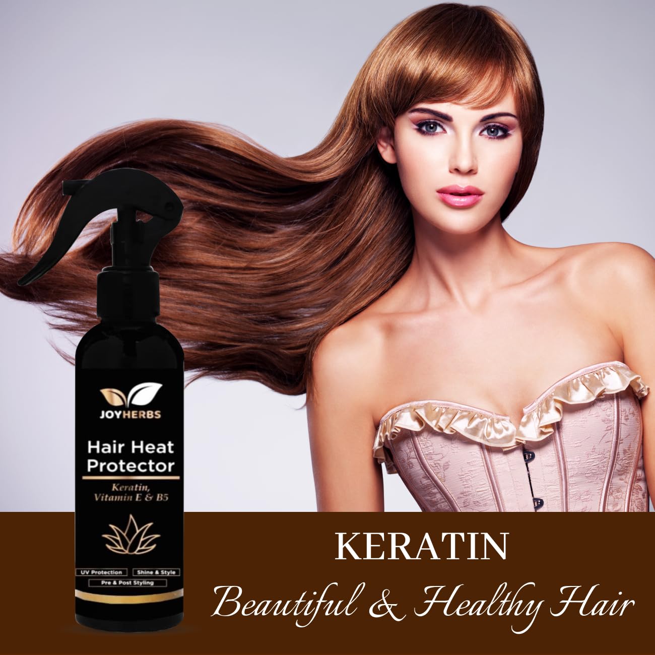 JOYHERBS Heat Protectant Spray for Hair Straightener & Styling - Sulfate Free, Paraben Free, 200ml - Prevents Heat Damage & Frizz for Smooth, Shiny Hair - Perfect for Daily Styling & Salon Use