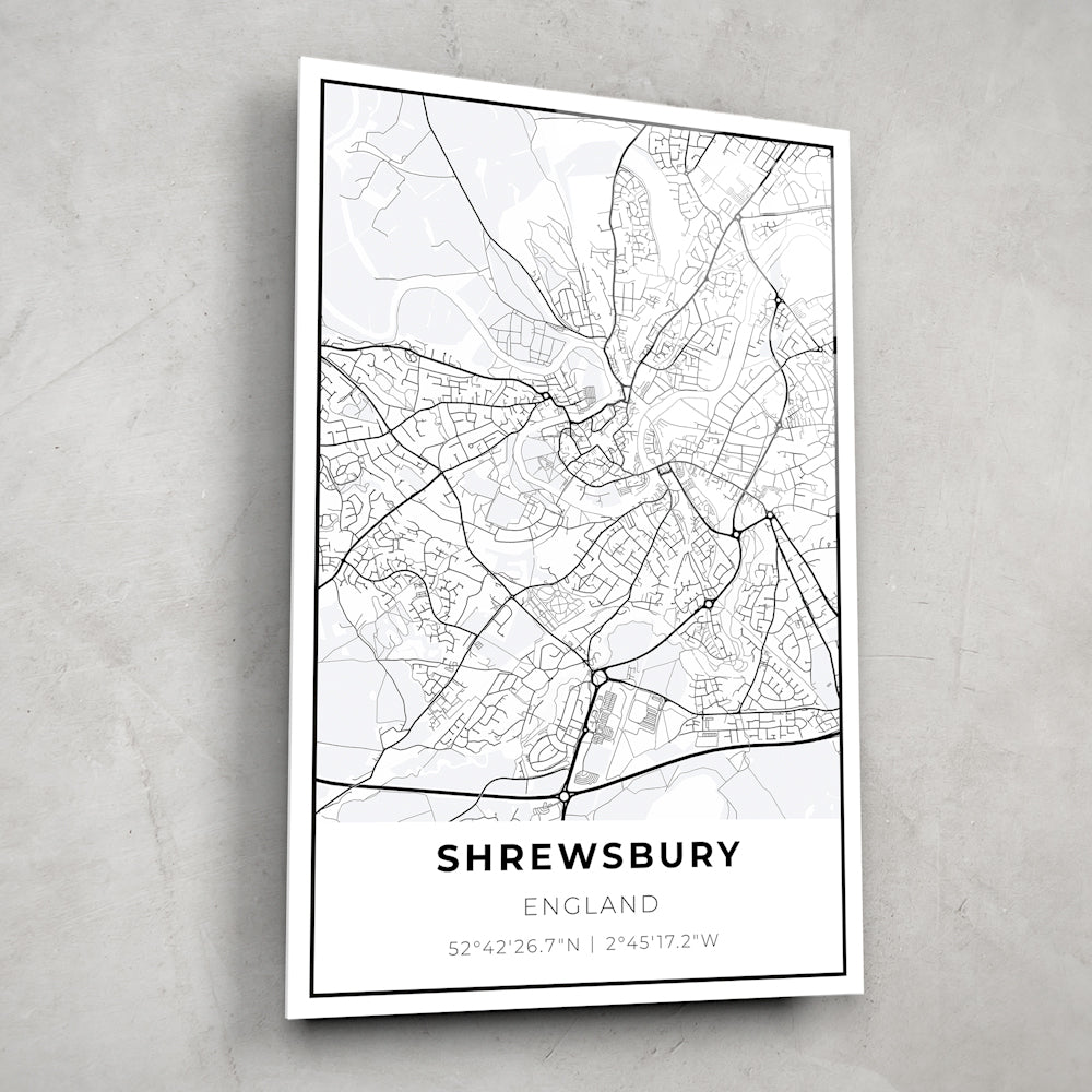 Shrewsbury Map Glass Wall Art - Elegant Home Decor for Living Room, Office & Gifts - Perfect for Map Lovers & Travel Enthusiasts