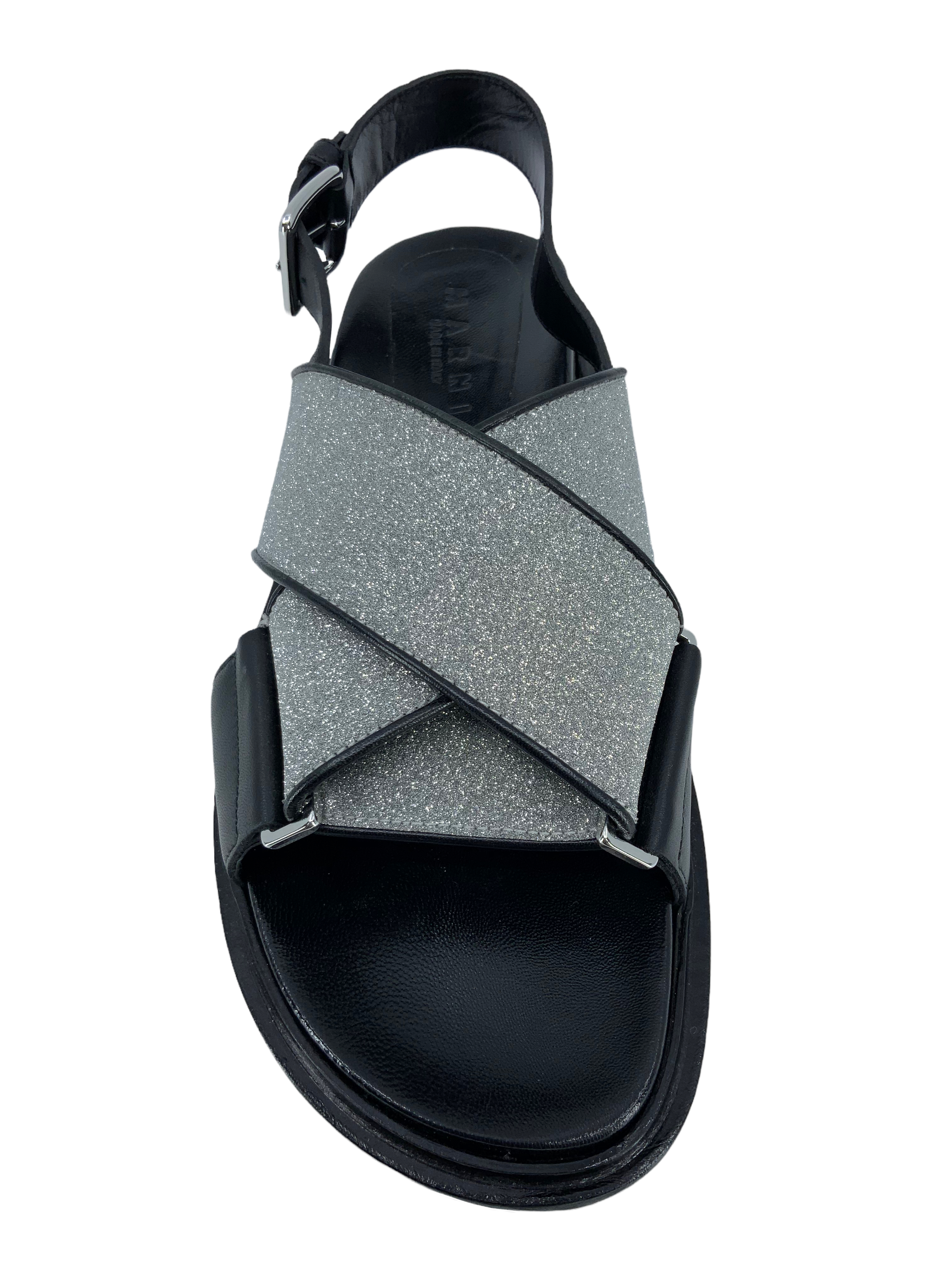 MARNI Women's Leather Glitter Sandals Size 9 - Comfortable & Stylish Summer Shoes for Beach, Party & Casual Wear