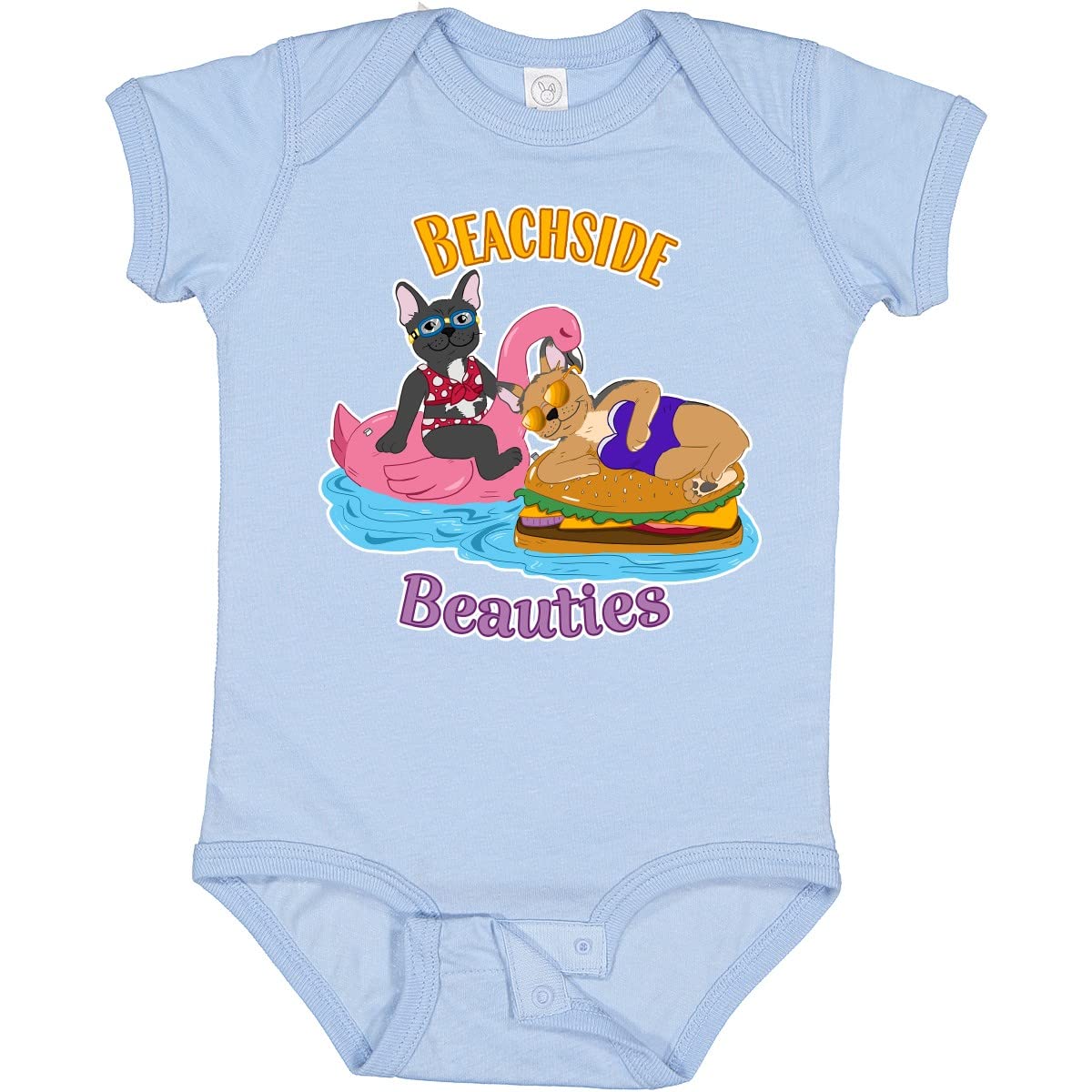Cute French Bulldogs on Pool Floaties Beach Side Baby Bodysuit - Adorable Infant Romper for Summer Pool Parties & Beach Vacations